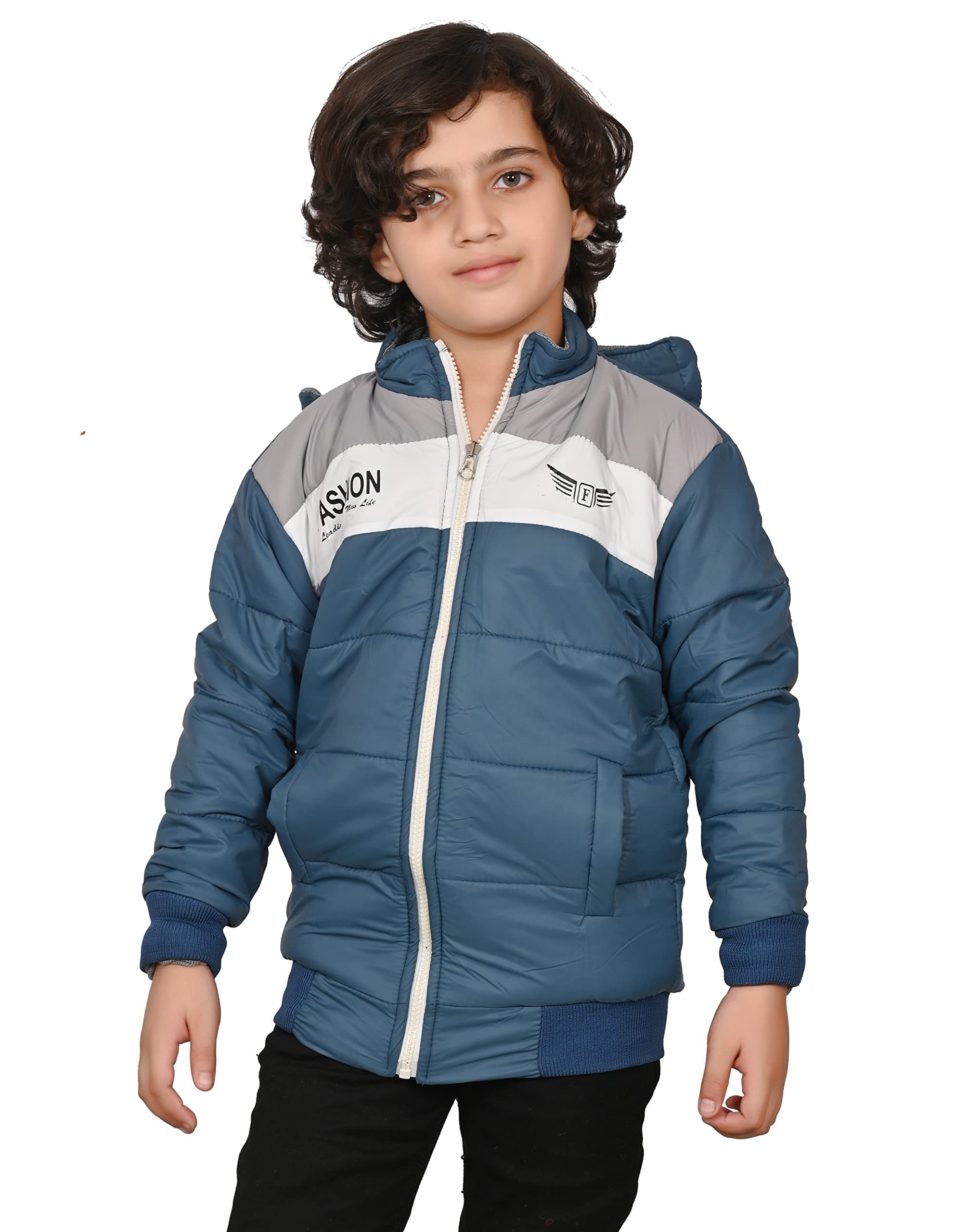 Kids Blue Polyester Blend Winter Wear Jackets