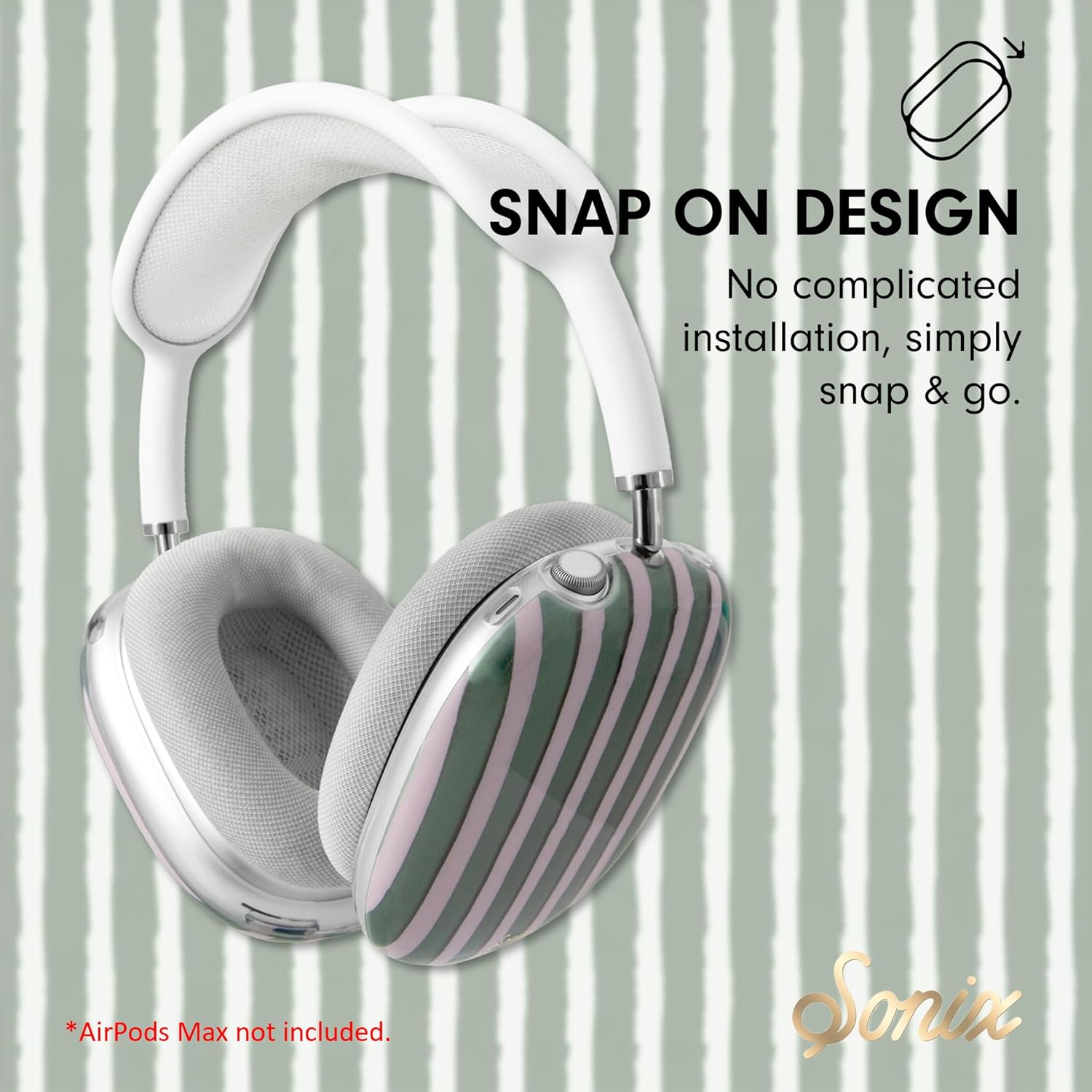 Sonix Protective Case for AirPods Max Headphones - Stylish TPU Hard Shell Ear Cup Covers | Abstract Stripe Sage