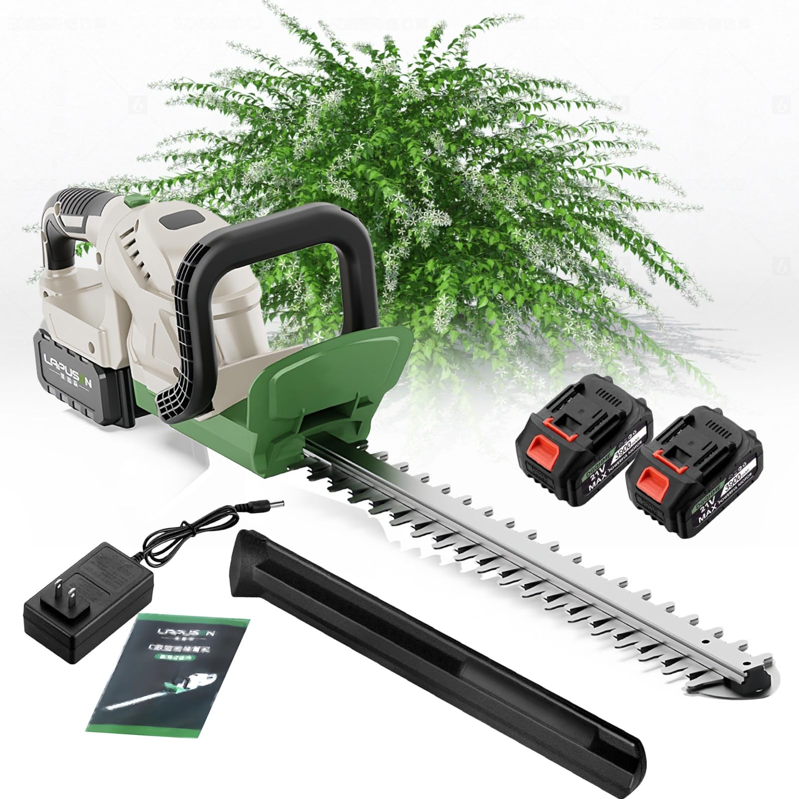 Cortasetos inalámbrico portátil de 21 V con Pantalla LED, diseño Ligero y Compacto para el Mantenimiento de Jardines y Patios, batería y Cargador incluidos.