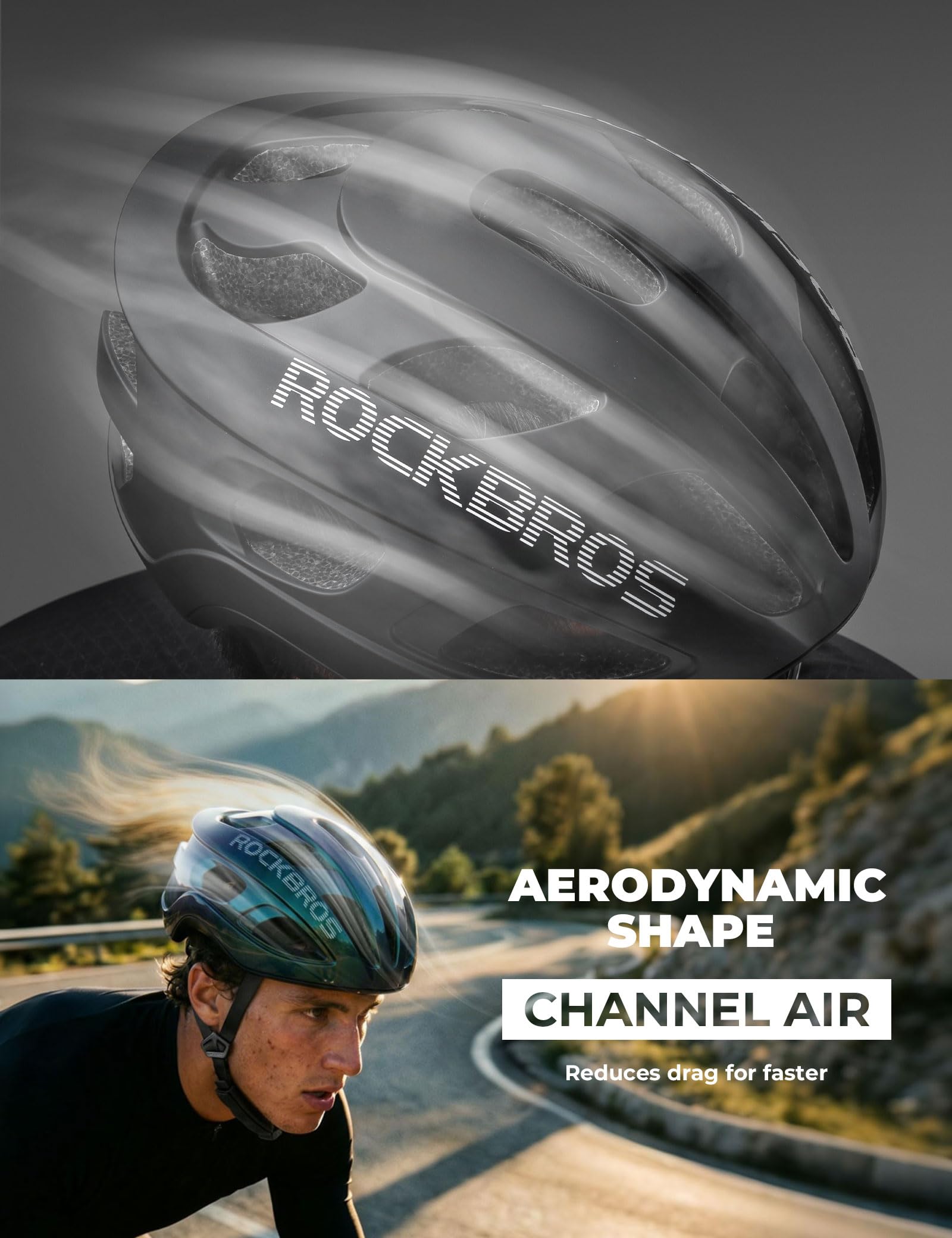ROCKBROS Casco da bici, leggero e regolabile, per mountain bike e bici da strada, per adulti, 240 g, aerodinamica, ultraleggero, per uomo e donna, mountain bike, ibrido, pendolarismo, ghiaia, 58-62 cm