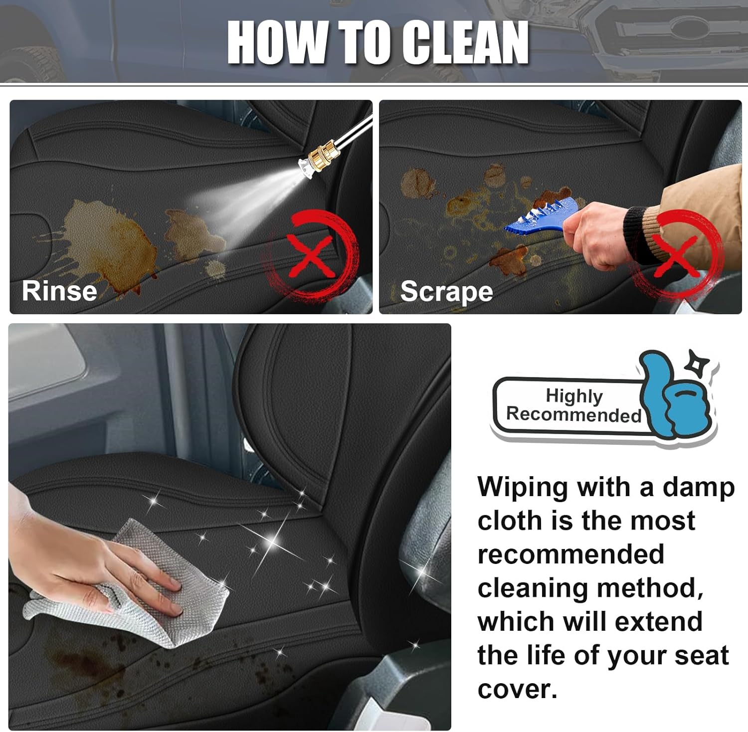 SAPUBK Custom-Fit Front Seat Covers with Back Pocket Replace for 2014-2025 Freightliner Cascadia 33" High Back, Premium Neoprene with Composite Soft Foam Lining Breathable Seat Cover Cushion