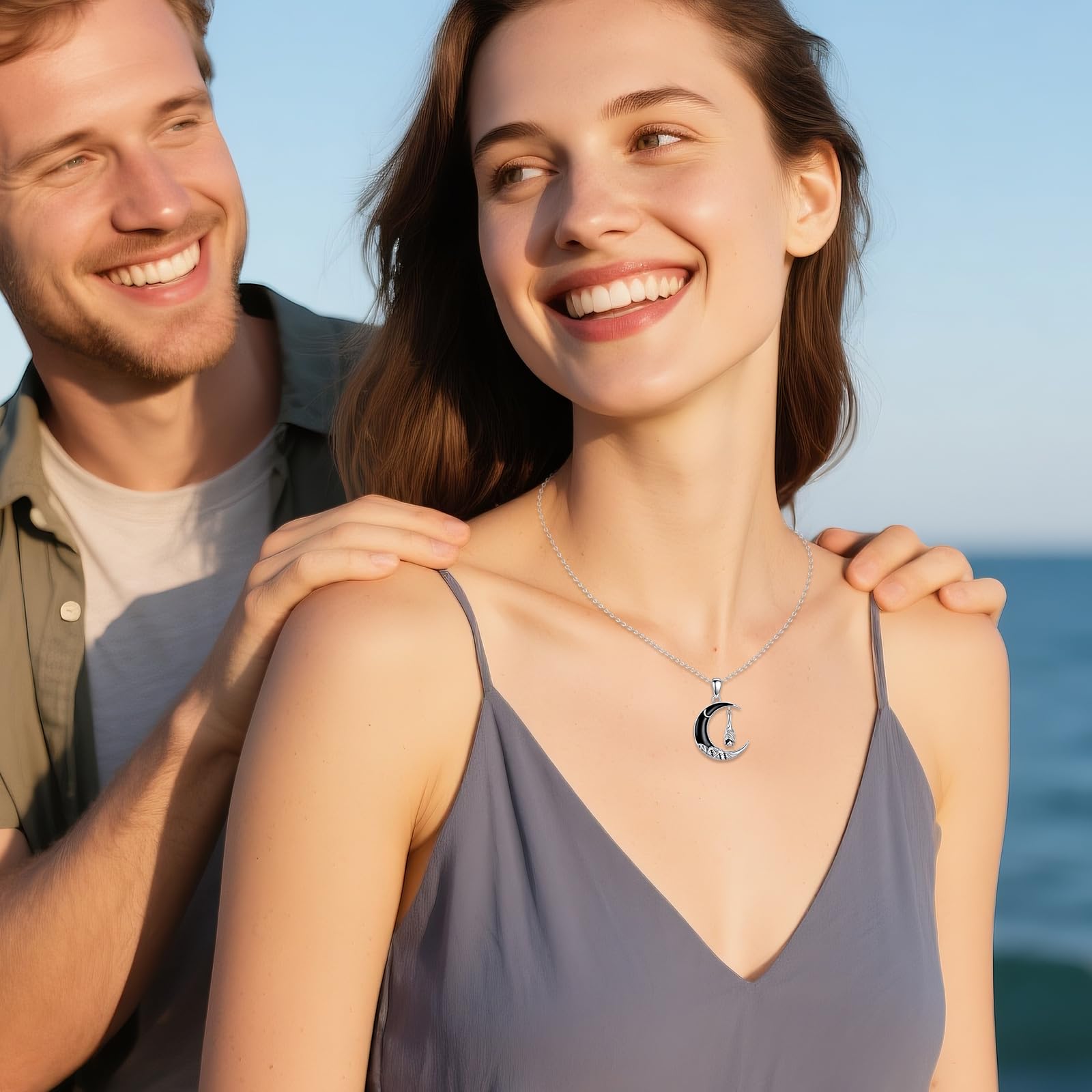ONEFINITY Collier chauve-souris en argent sterling 925 avec pendentif lune chauve-souris gothique Halloween bijoux cadeaux pour femme