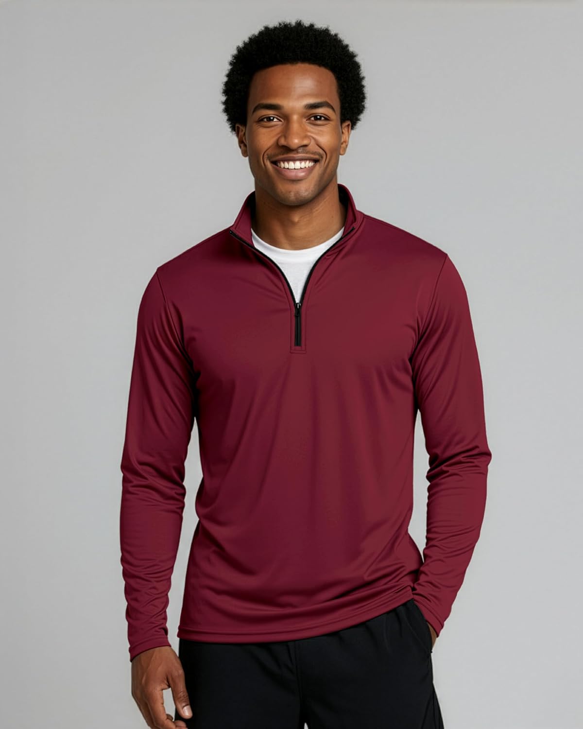 Real Essentials 3 Pack: Men's Dry-Fit Active Quarter Zip Long Sleeve Athletic Performance Pullover (Available in Big & Tall) - Image 2