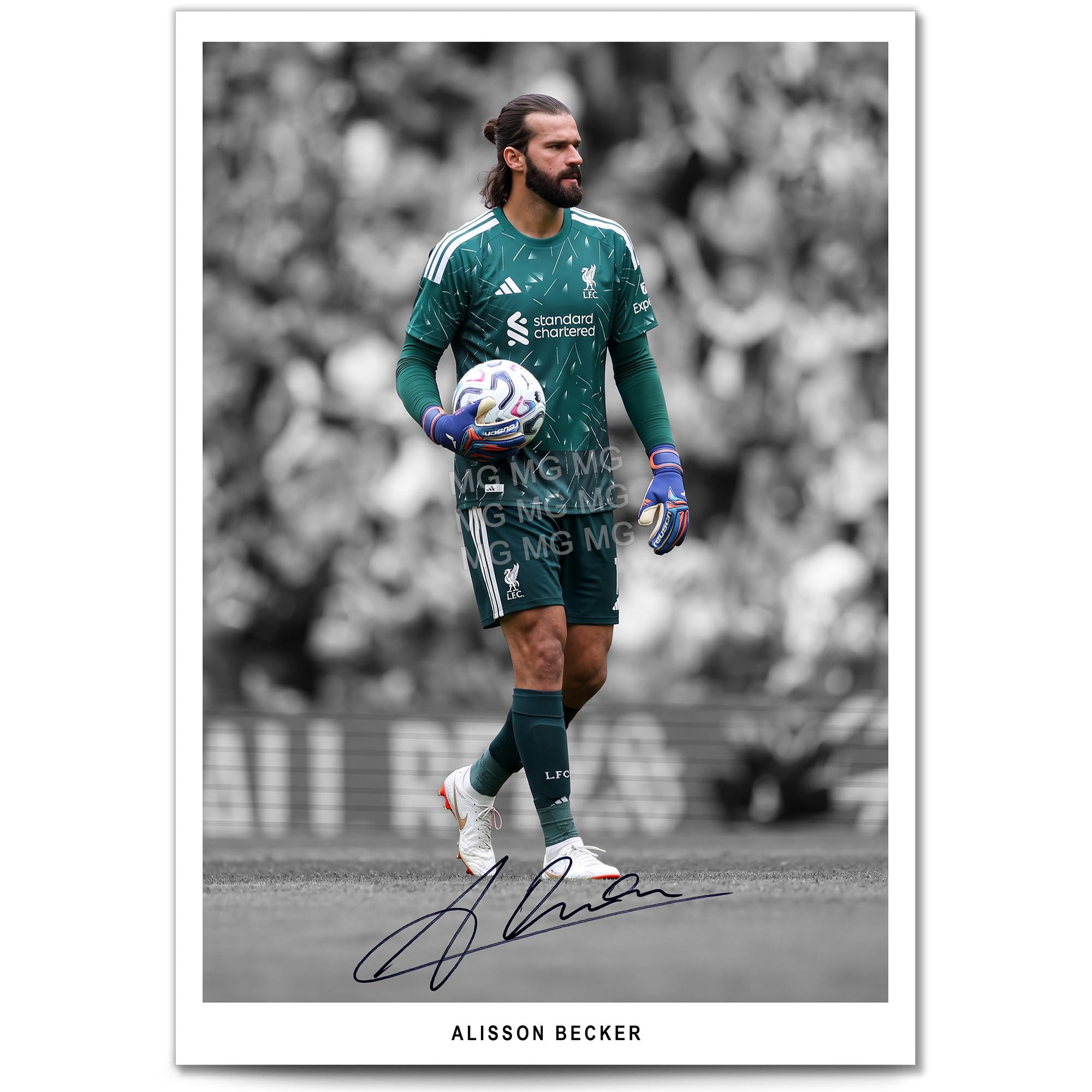 Alisson Becker Liverpool Signed Photo Poster Print Picture Display Framed Autograph Memorabilia for Football Fans Gift Brazil (A4 poster Only B+W)