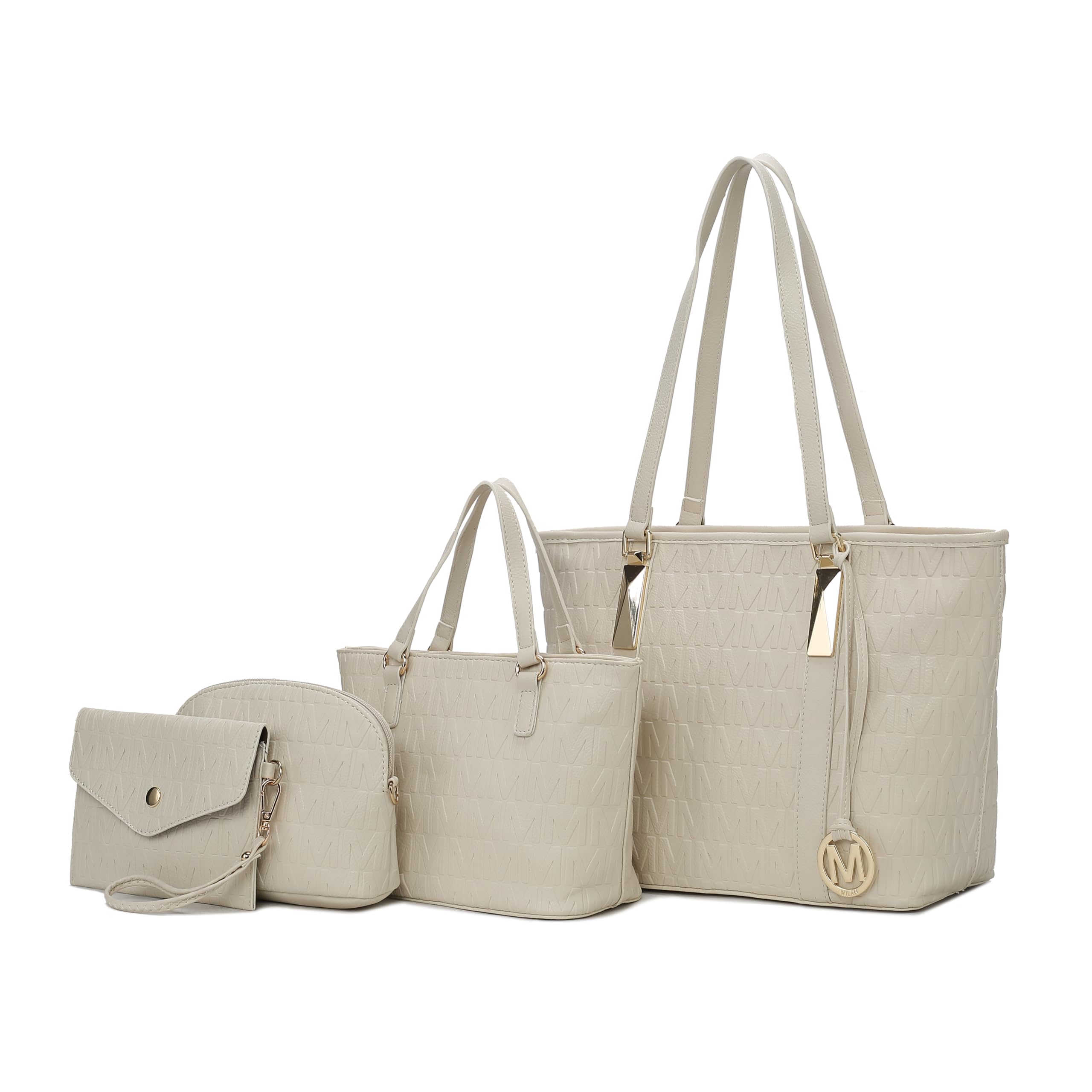 MKF Collection Tote Bag for Women, Shoulder Handbag & Wristlet Pouch Purse Top Handle Vegan Leather 4Pcs Set Pocketbook