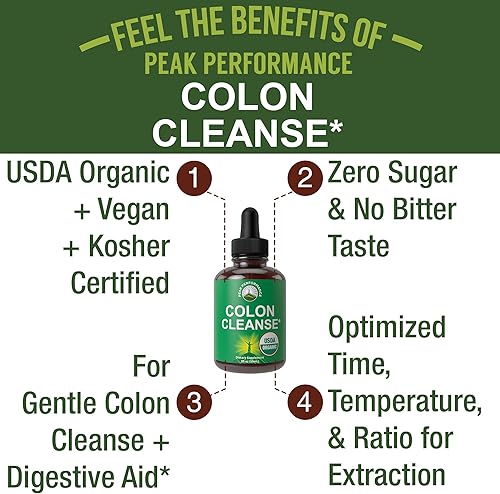 Miniatura 3 de Gotas líquidas orgánicas USDA para limpieza de colon. Suplemento vegano y desintoxicante con más de 10 ingredientes herbales súper suaves,