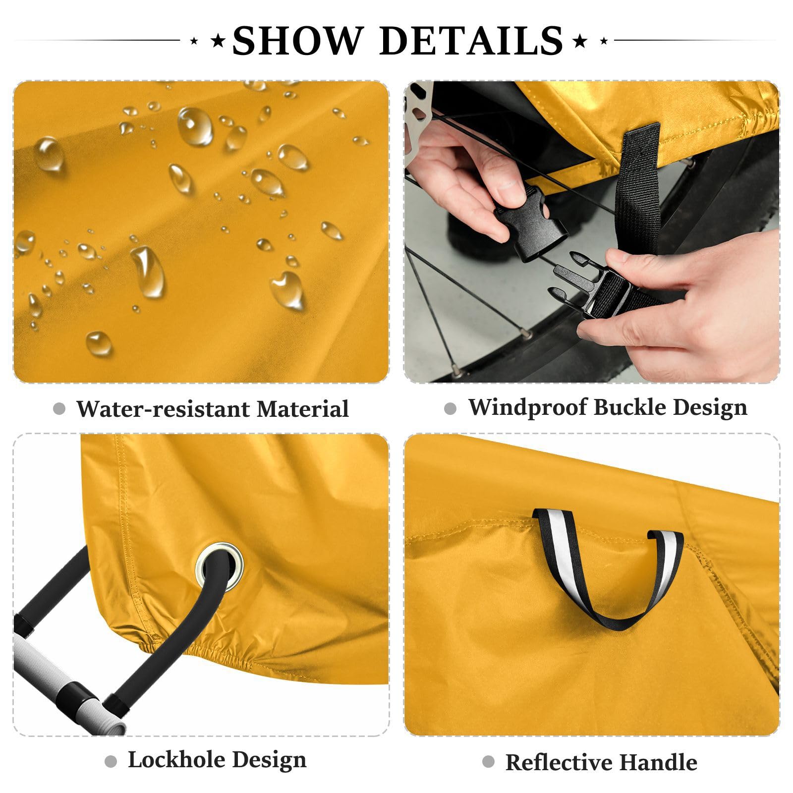 Housse de vélo imperméable orange uni jaune uni avec trous de verrouillage pour intérieur ou extérieur - Convient à la plupart des funda para bicicleta imperméable