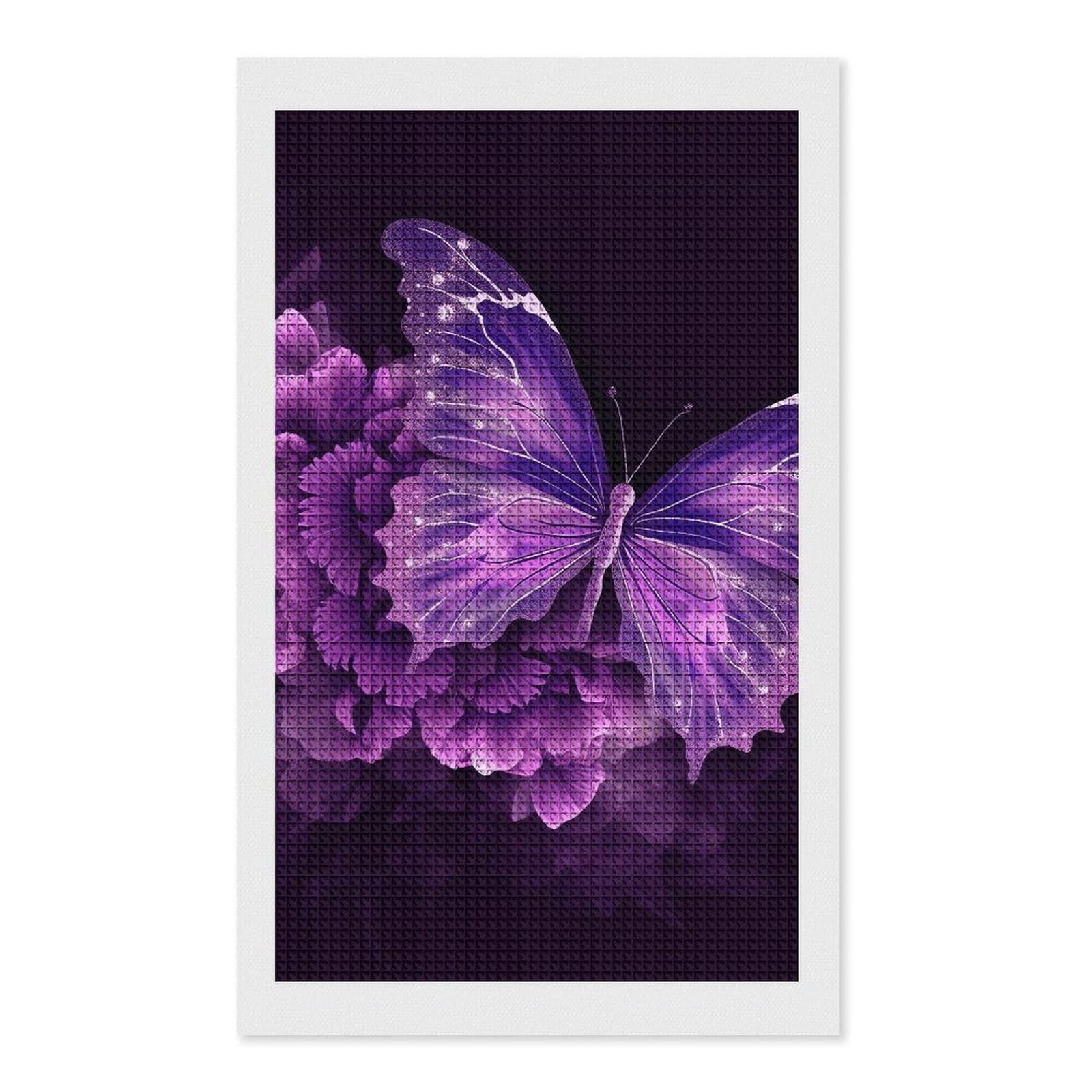 Beautiful Purple Butterfly Floral Diamond Art Kits for Adults, DIY 5D Diamonds Painting Kits for Beginner, Round Full Drill Diamond Dots Painting, 12"x20" Diamonds Pictures Gem Art And Crafts Wall Dec