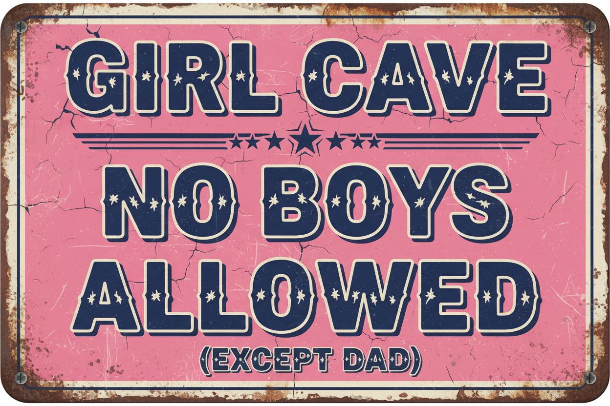 No Boys Allowed Girls Room Tin Sign, 8x12 Inch Pink
