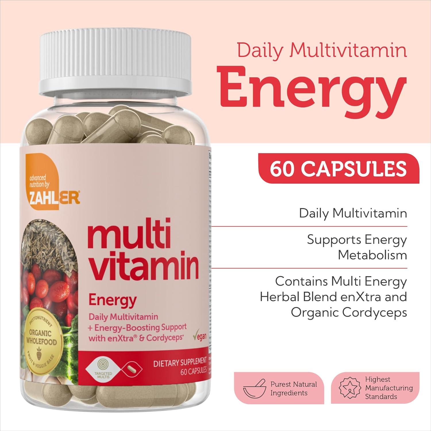 Zahler - Daily Multivitamin for Women & Men with Energy Vitamins, Minerals & Iron (60 Count) Kosher Men & Womens Multivitamins for Healthy Energy - Multi Vitamins for Adults - Made in USA Supplements - Image 3