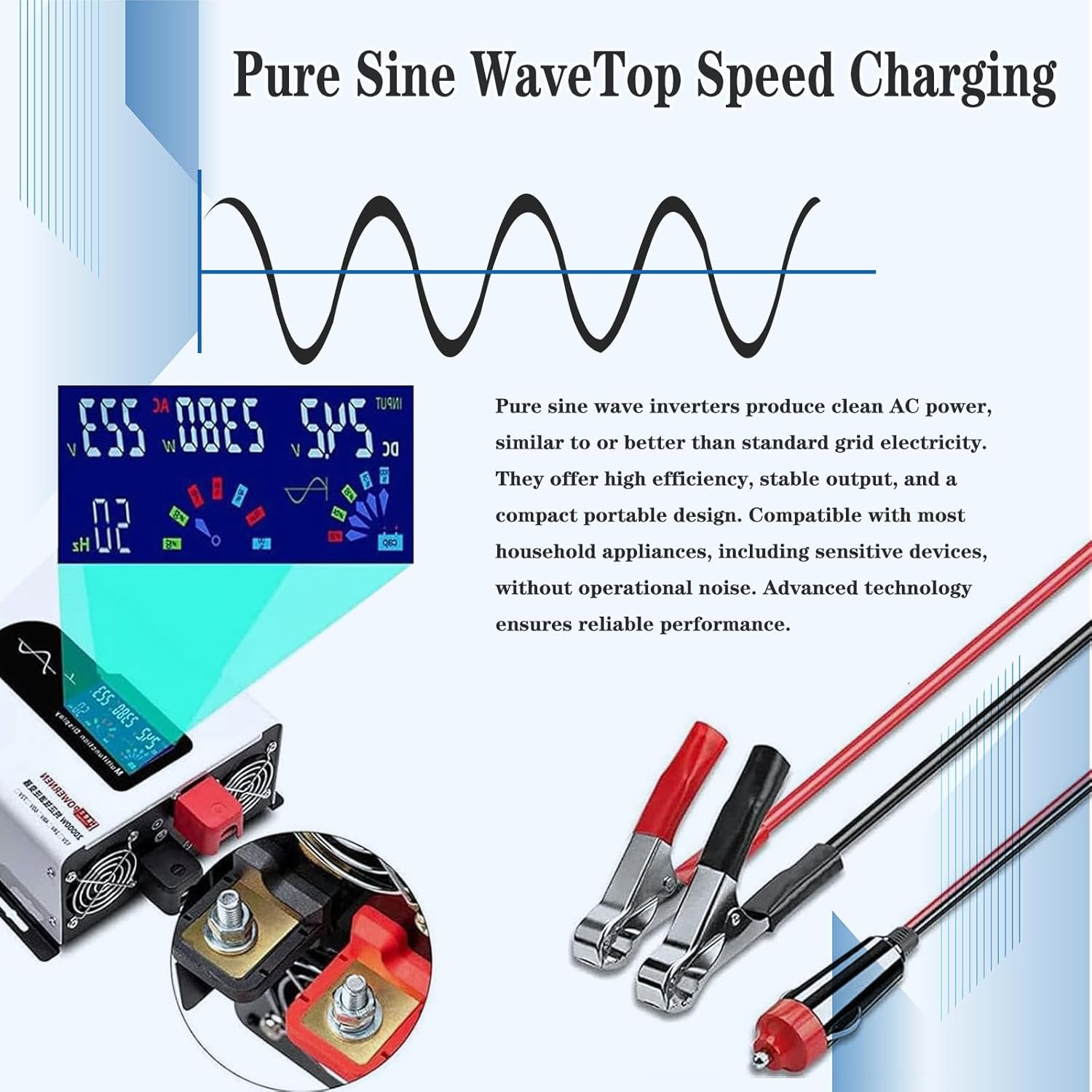 5000W-8000W Pure Sine Wave Power Inverter 12V/24V to 110V/220V AC Converter with LCD Display 2 AC Outlets USB Port for Solar System RV Truck Boat Home Backup Power Supply 5000W 24Vto220V