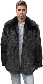 Colf Men's Winter Parka Coat Long Sleeve Turn Collar Faux Fur Coat