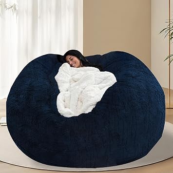 BCU 7FT Big Bean Bag for Adults Kids Without Filling Oversized Bean Bag Chair Cover for Stuffed Animal Storage, Blue