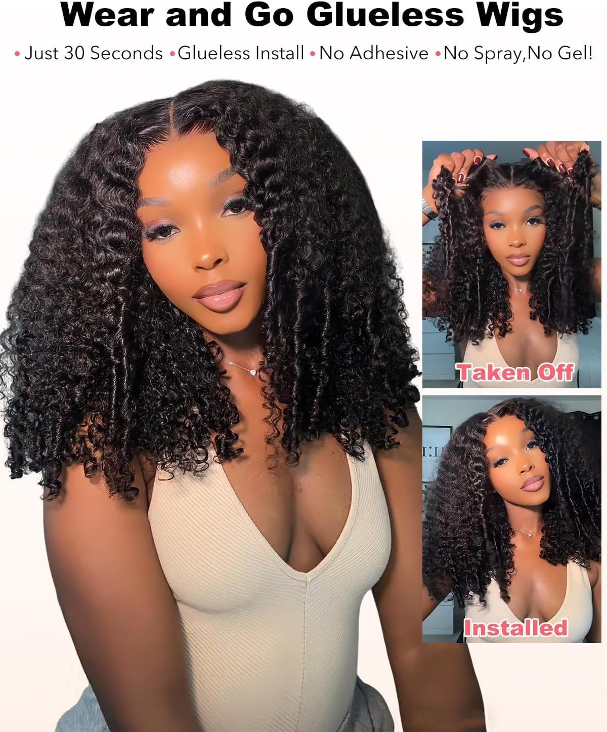 Beluck Pull Go 9x6 Burmese Curly Glueless Human Hair Wig, 210 Density Pre-Plucked Pre-Cut HD Lace Closure Wig with Drawstring, Spiral Curly Ends for Black Women 24 Inch