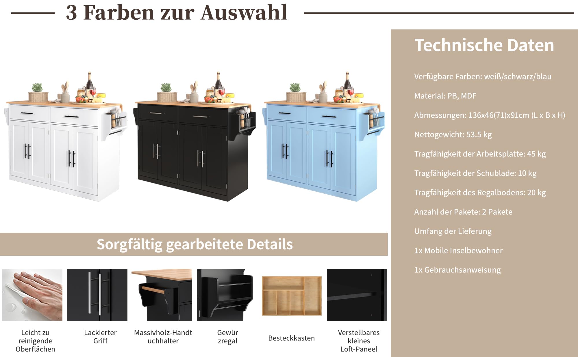 KAZZIO Servierwagen mit klappbarer Tischplatte, 120x46(70) x91cm, mit Rollen und austauschbaren Holzbeinen, ideal für Küche und Esszimmer (Schwarz)
