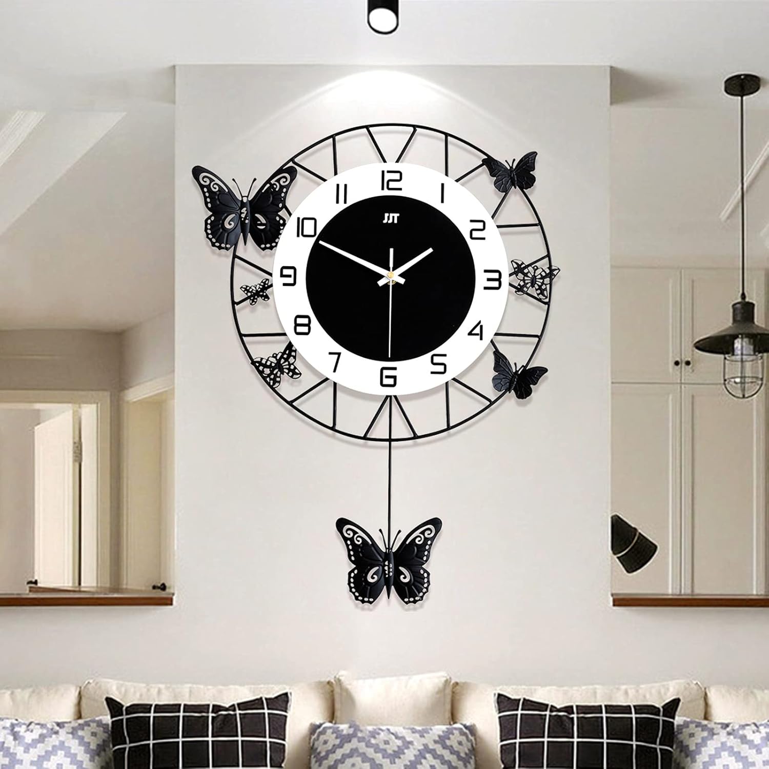20in Butterfly Wall Clock - Silent Quartz Movement Large Round Wall Clock Non Ticking Artistic Home Decor for Living Room, Bedroom, Office