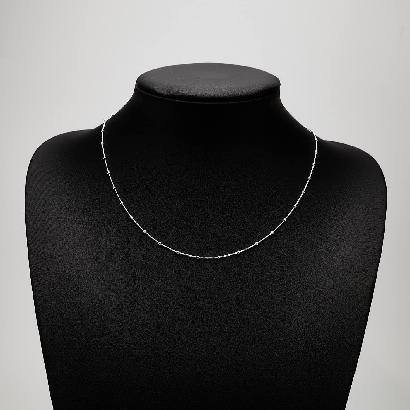Women's Silver Necklace - 925 Sterling Silver Small Chain Beaded Necklace Layered Stacking Curb Chain Necklace for Women Ladies 16" 18" 19" 20" 21" 22" 24" In