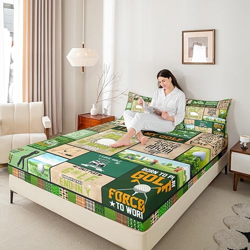 Miniatura 2 de Juego de sábanas bajeras de golf para niños, tamaño individual, juego de ropa de cama de moda para juegos de deportes de pelota de palos de golf,