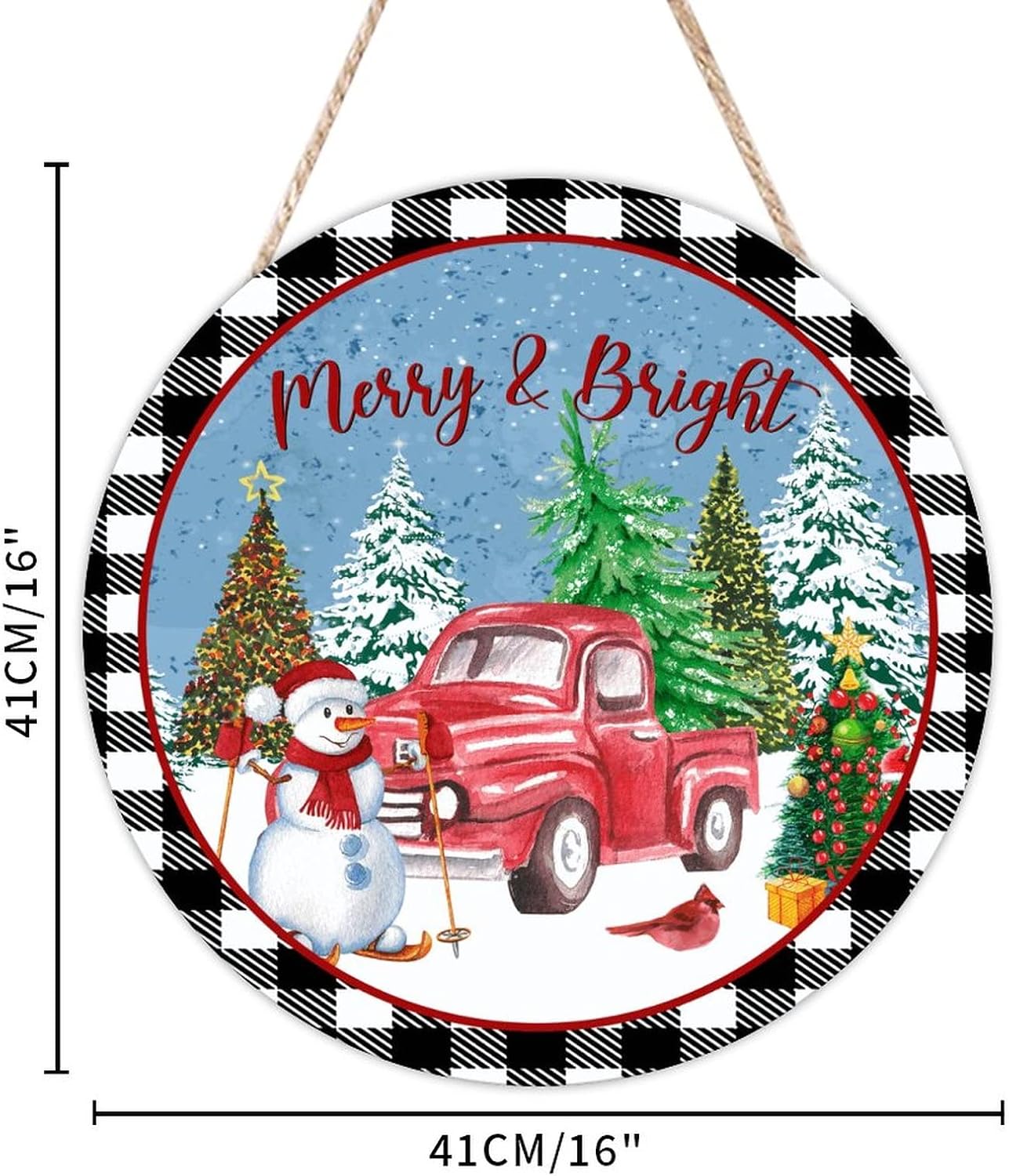 Merry & Bright Welcome Wood Door Sign, Snowflake Welcome Front Door Sign, 16x16in Merry Christmas Welcome Wall Door Hanging Sign for Front Door Entryway Porch Bar Pub Housewarming Gifts