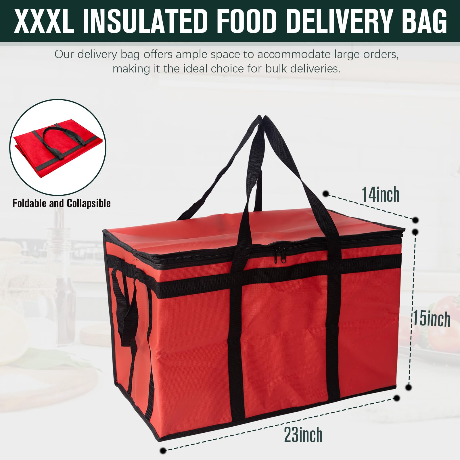 Isolierte Lebensmittel-Liefertasche, XXXL Lebensmittelwärmtasche, kommerzielle Gastronomie-Tasche, Kühltasche, Mahlzeit-Liefertaschen, Thermobeutel für heiße Speisen – isolierte