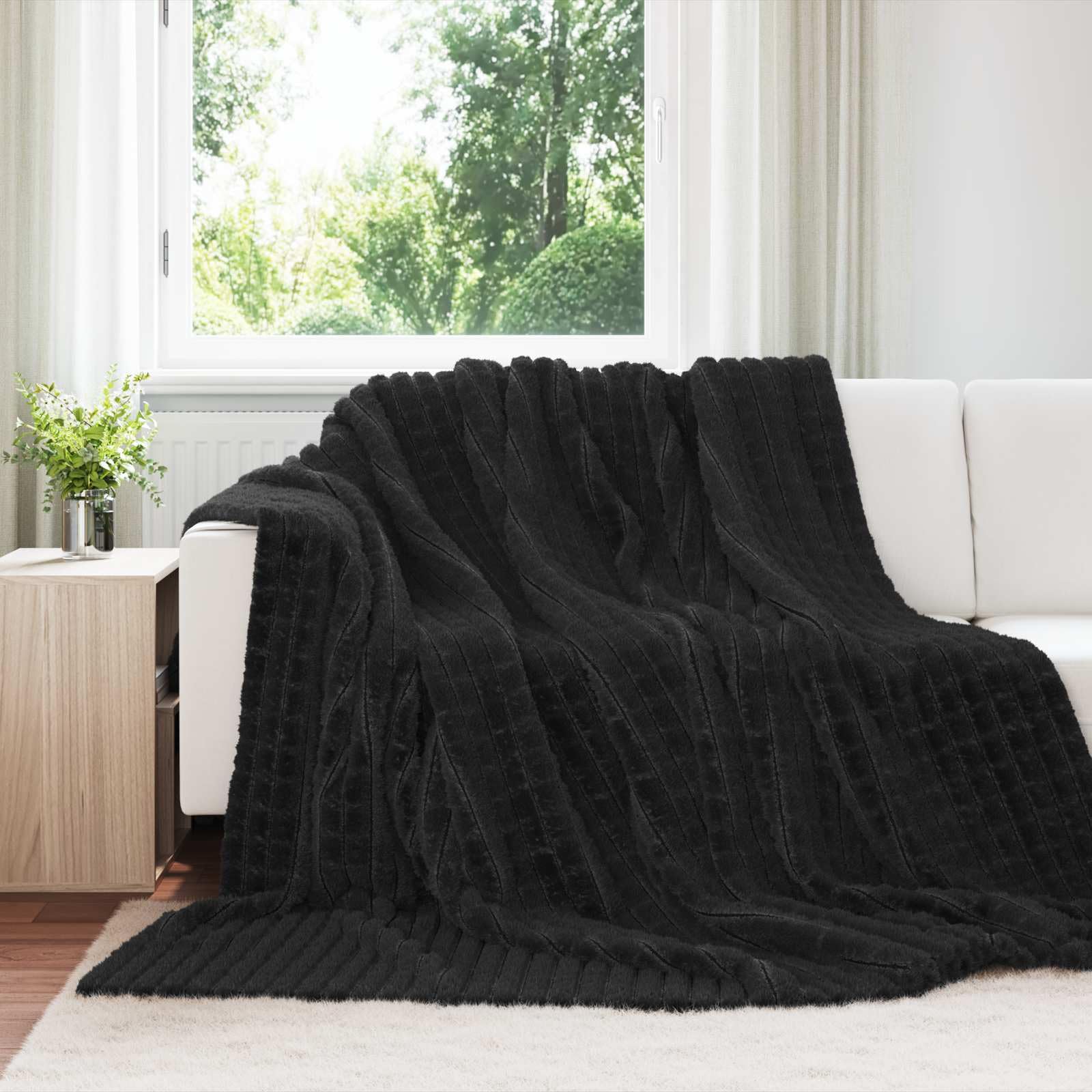 Manta de forro polar, color negro, 270 x 240 cm, manta a cuadros, manta mullida y cálida para sofá, dormitorio, salón, camping, viajes