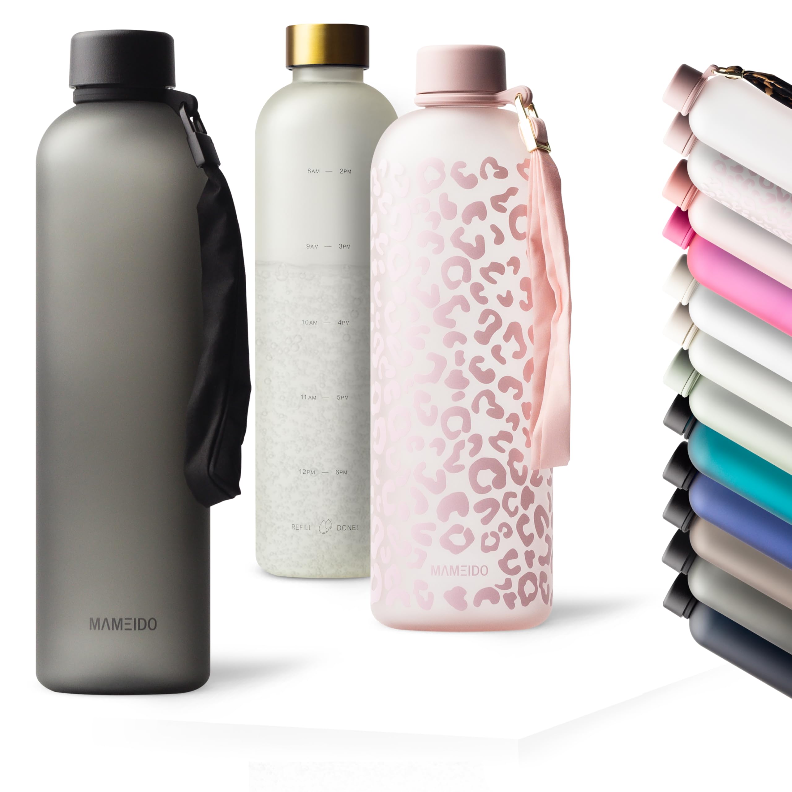 Mameido Carbon Grey Water Bottle 1 L, Motivational Time Markings, Bpa Free, Leak-Proof, Tritan Co-Polyester Plastic Water Bottle, Sports Bottle (Carbon Grey)