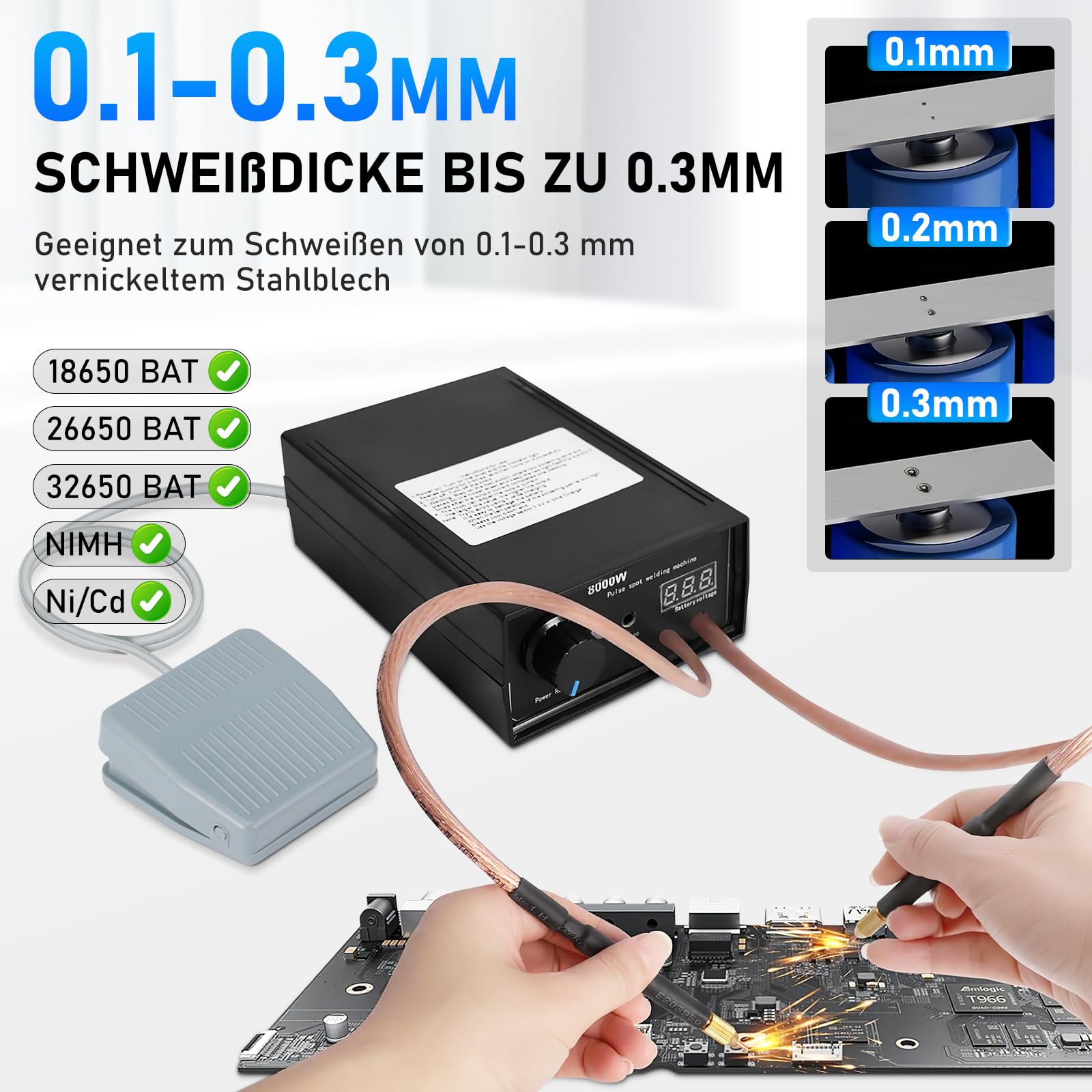 8000W Punktschweißgerät Akkus, Tragbares Punktschweißgerät DIY Kit, Handschweißgerät mit Nickelband, Einstellbare Schweißgeräte für Punktschweißmaschinenset