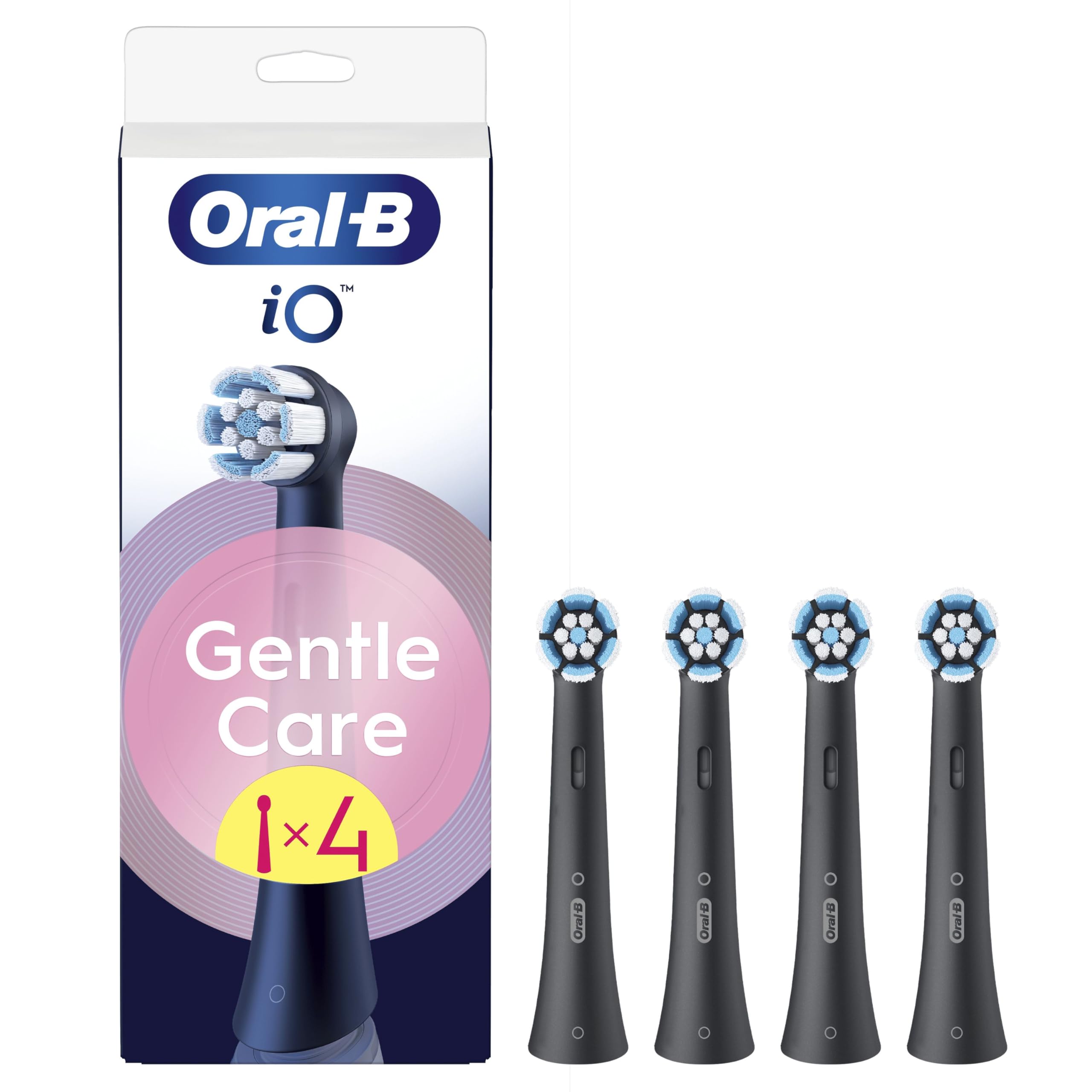 Oral-B Lot De 4 Brossettes De Rechange Gentle Care, AUTHENTIQUES, Noires, Brossage Le Plus Doux, Conviennent Aux Gencives Sensibles, Brossette Ronde Pour Les Brosses A Dents Electriques Oral B iO