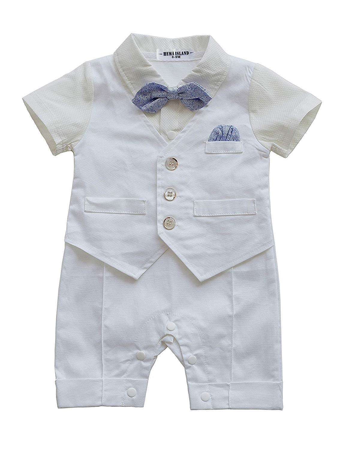 HeMa Island HMD Baby Boy Gentleman White Shirt Waistcoat Bowtie Tuxedo Onesie Jumpsuit Overall Romper