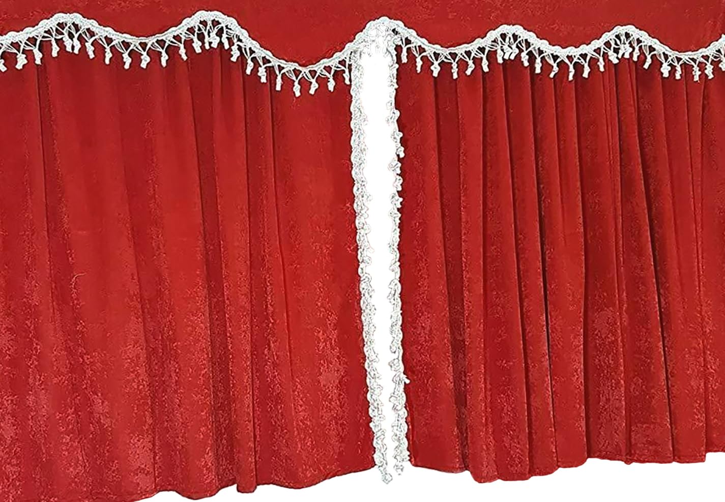 Rideaux pour Camion, Set de 5 pièces en Rouge avec Pampilles Blancs