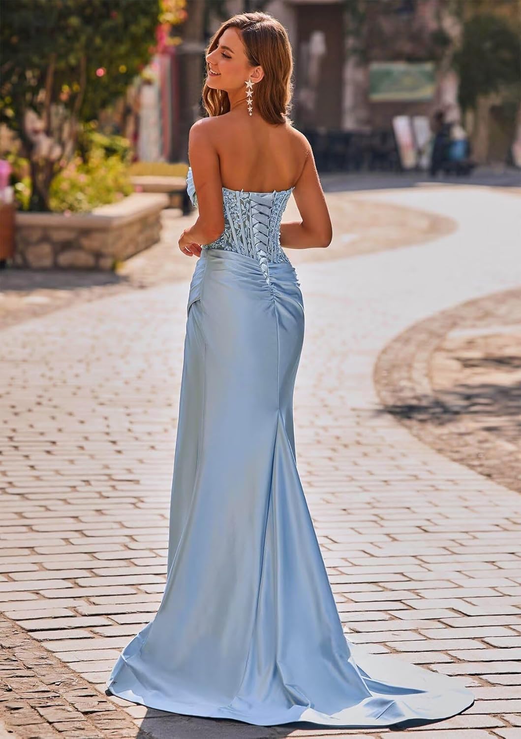 Sparkly Satin Prom Dresses for Women 2026 Corset Strapless Long Mermaid Ball Gown Formal Party Dress - Image 5