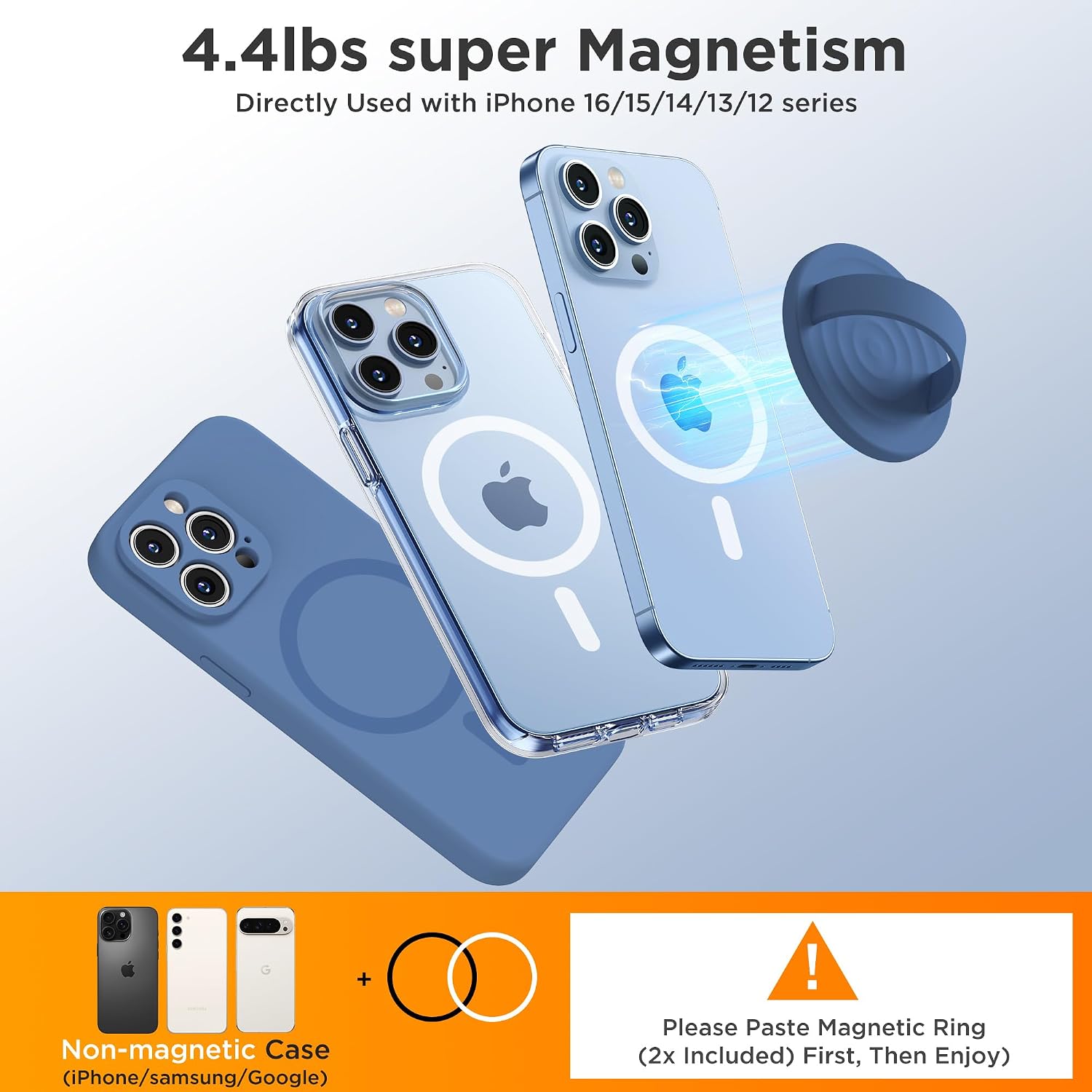 Upgraded Magnetic Phone Grip, Liquid Silicone Soft and Portable, Removable Finger Loop Ring Grip Holder for iPhone, Strong Magnetic Attraction, Compatible with MagSafe Phone Case, Azure Blue image 5
