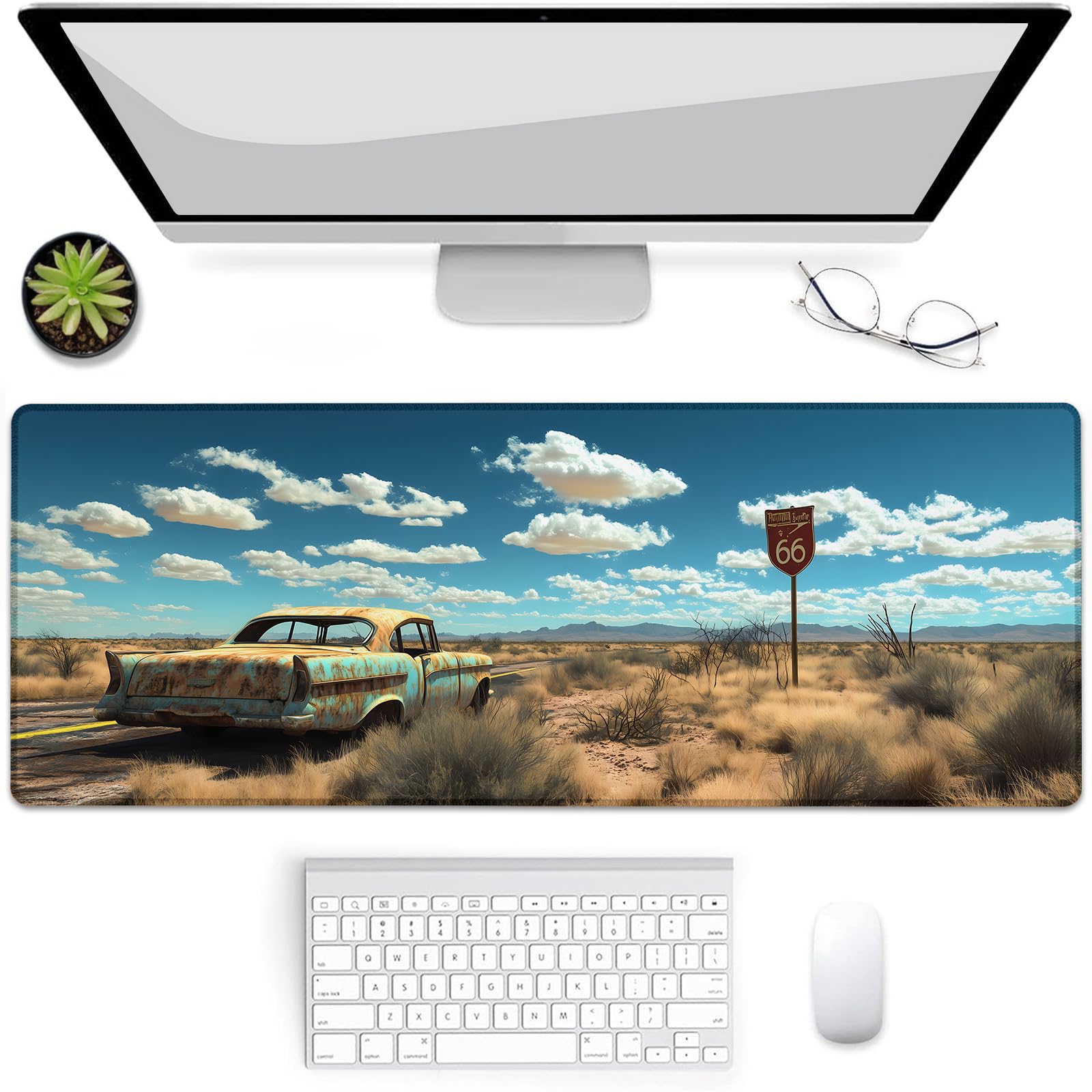 VANZEV Gaming Mouse Pad, Vintage Highway Route 66 Car Mouse Pad, Desk Mat, Non-Slip Rubber Base MousePads for Computers Laptop Office School Home Accessories Decor 31.5" x 11.8"