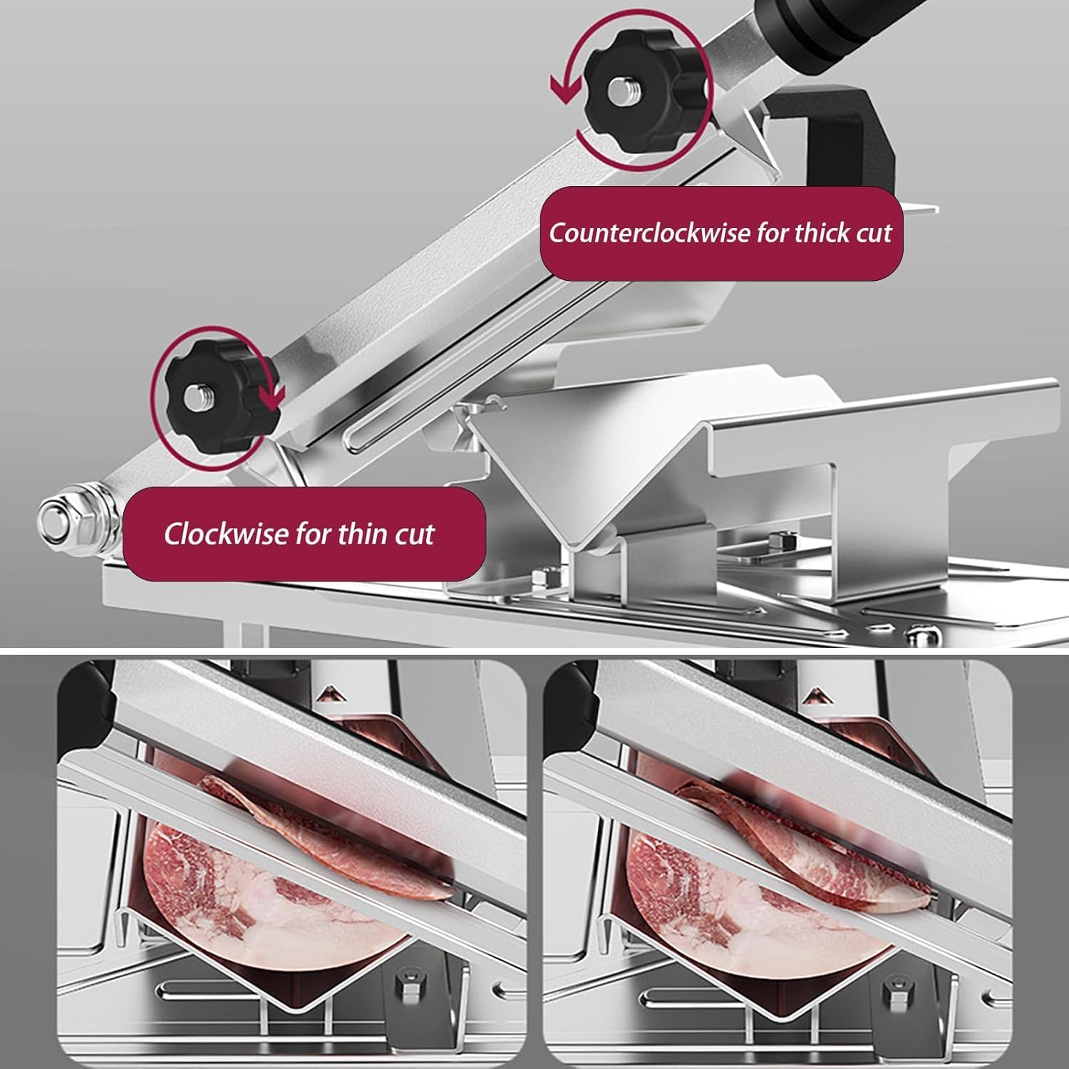 ERICAT Manual Meat Tenderizer, Meat Slicing Machine with 4 Suction Cups & 10 Frozen Meat Bags, Double Bearing Design and 0.3-8mm Thickness Adjustment, Adjustable Knob and Save Time, for Frozen Meat