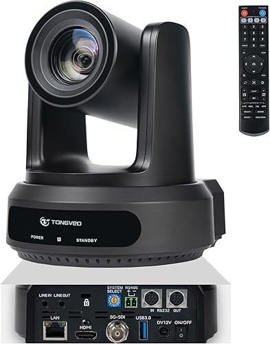 Miniatura 10 de TONGVEO Cámara PTZ de seguimiento automático NDI AI con zoom óptico de 20X, cámara de transmisión en vivo HDMI/SDI/USB3.0 con NDI, ideal para