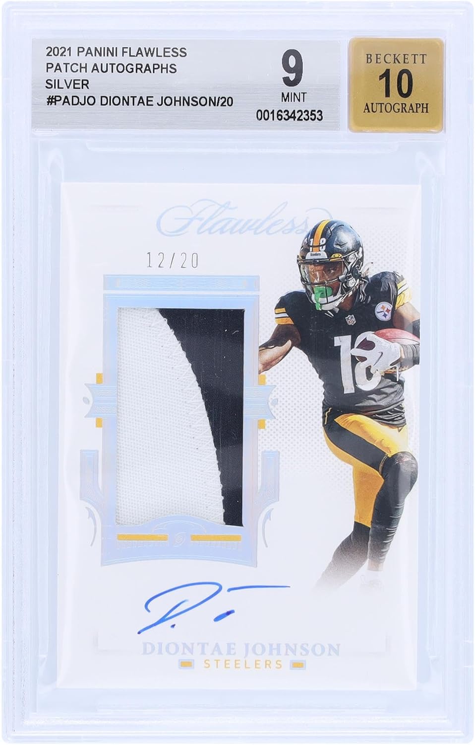 Diontae Johnson Pittsburgh Steelers Autographed 2021 Panini Flawless 2 Color Relic #PA-DJO #12/20 BGS Authenticated 9/10 Card - NFL Autographed Football Cards