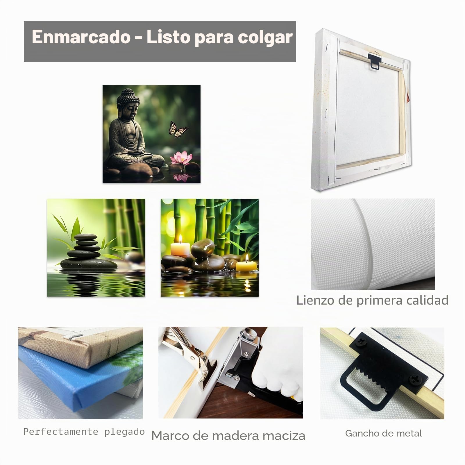 CCWACPP Lienzo decorativo para la pared, 3 piezas, imágenes de spa de bambú, piedras zen, velas, pintura de Buda, baño, tratamiento de belleza, decoración de habitación de meditación, enmarcado (30 x