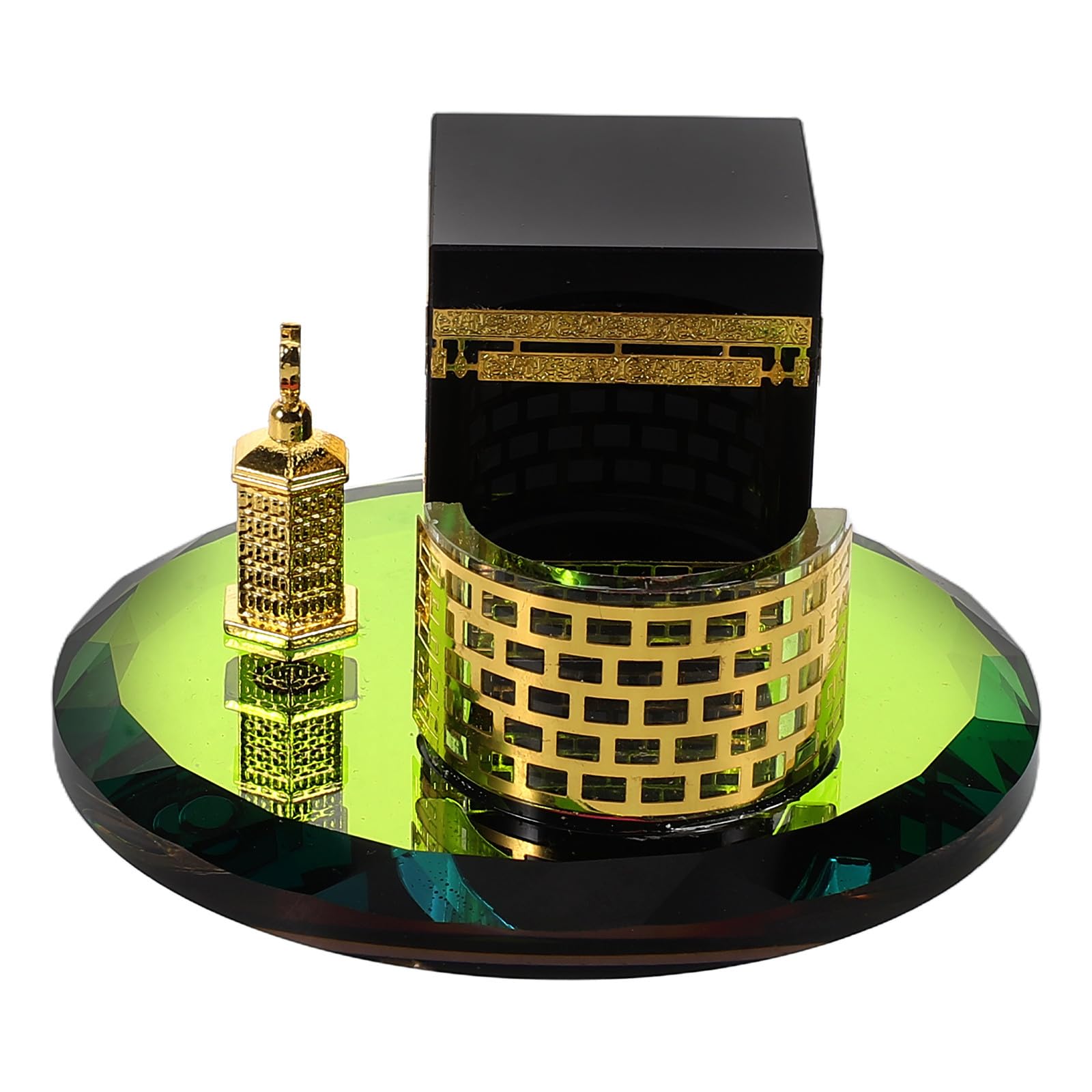 Modèle miniature Kaaba en cristal rond sculpté, objet d'art décoratif de table