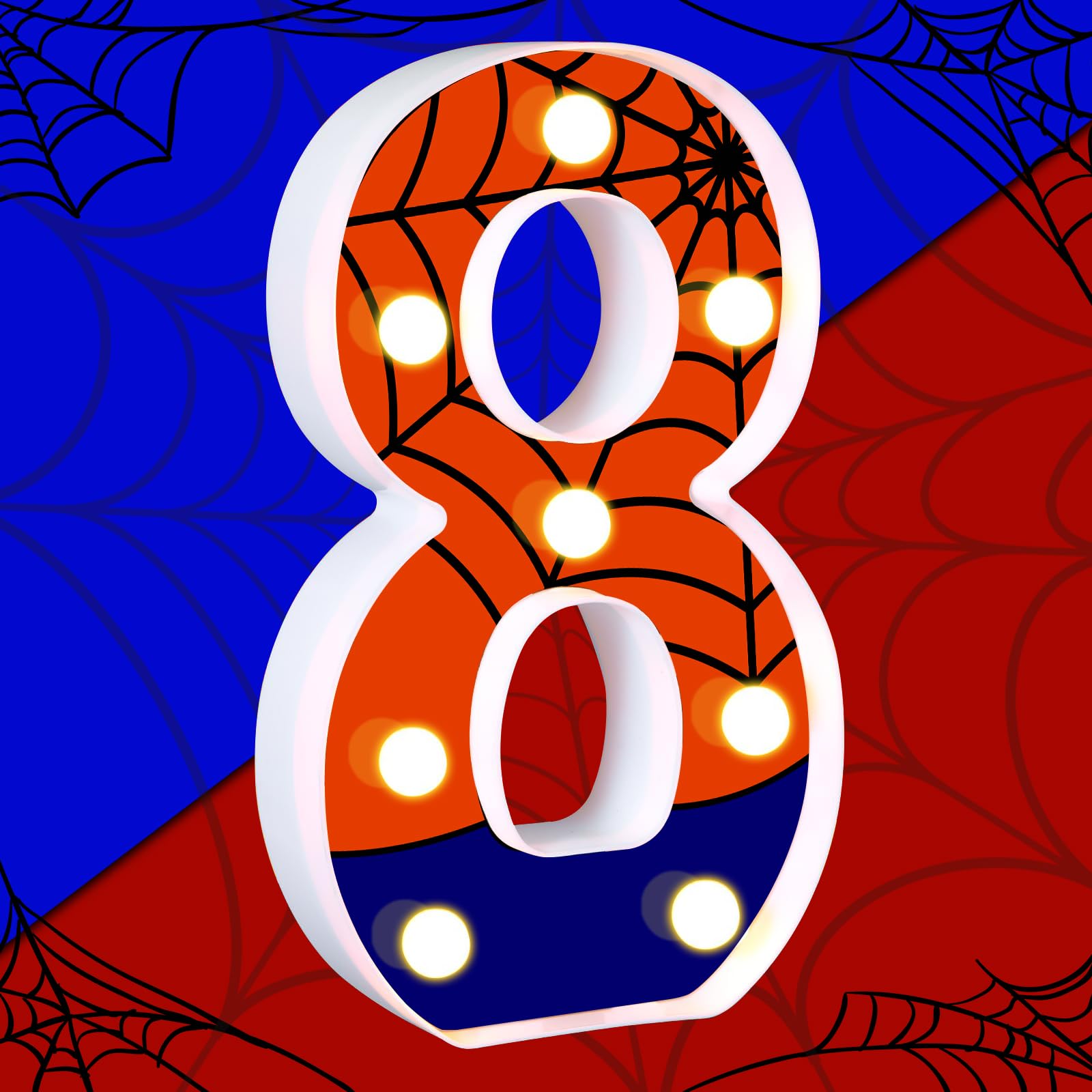 Light Up Numbers Sign - Happy Birthday Spider Decorations for Party Favors &amp; Supplies (Number 8)