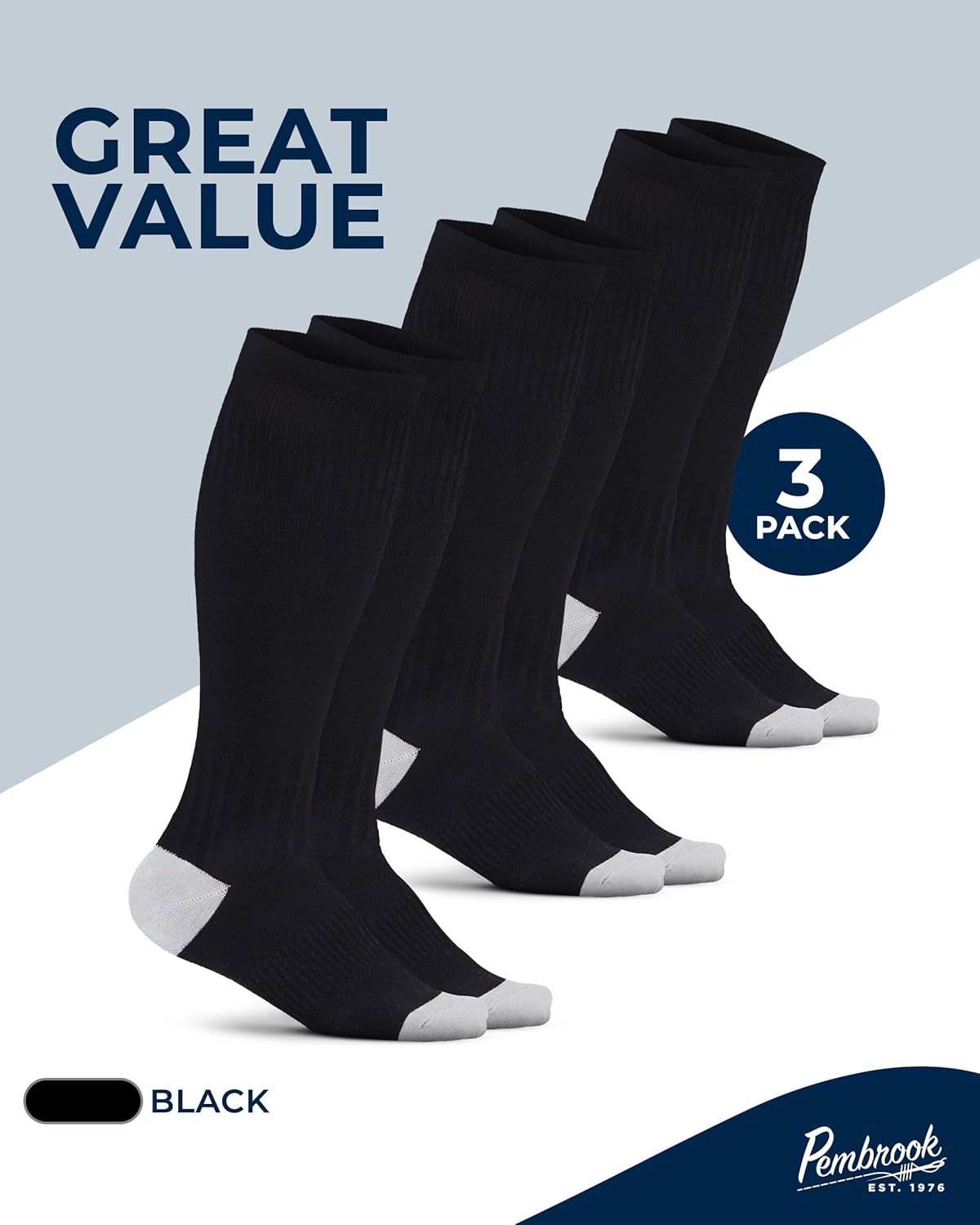 Pembrook Light Compression Socks for Women & Men - 3 Pairs | 8-15 mmHg Cotton Compression Socks Women, Knee High Comfort - Image 5