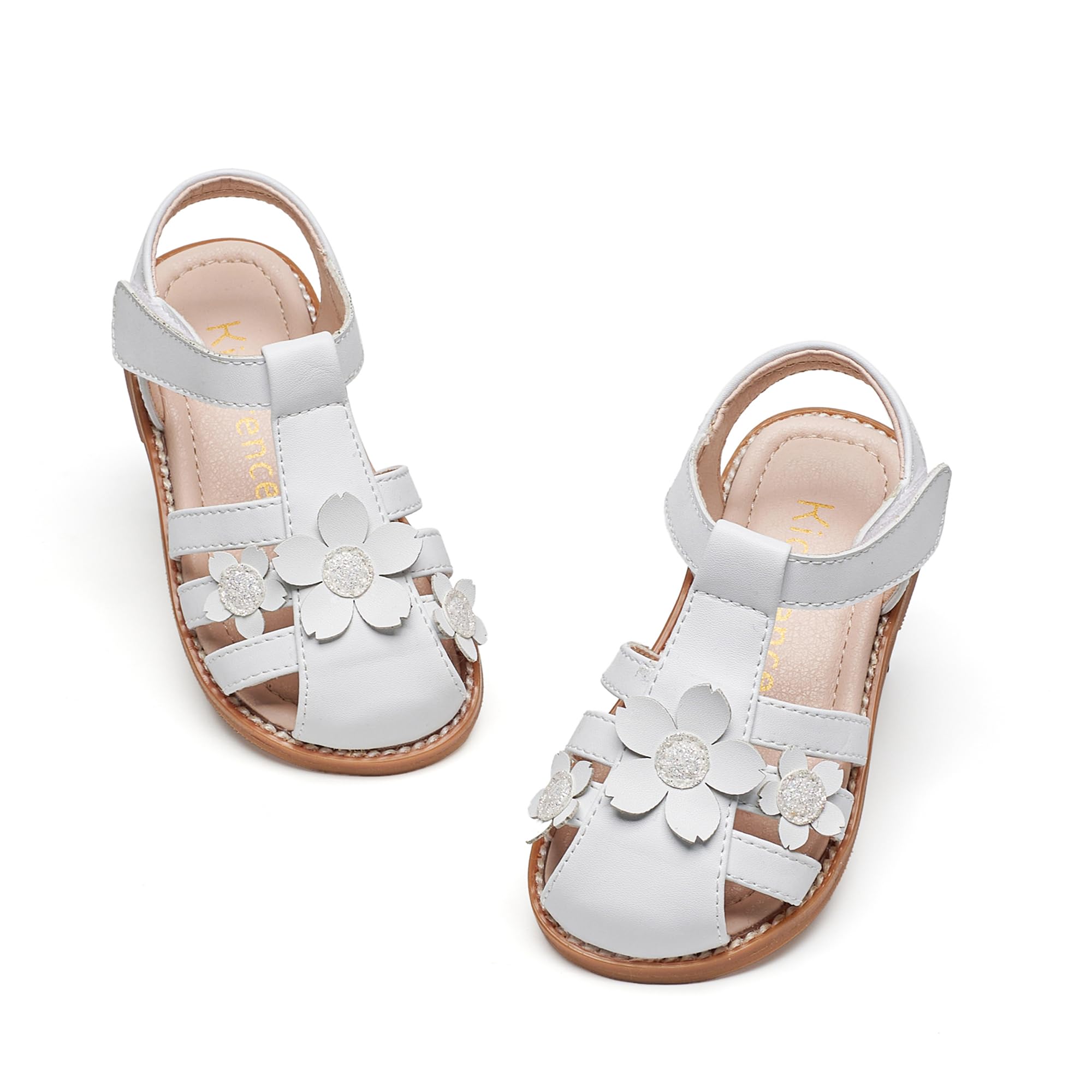 Kiderence Toddler Flower Girl Sandals Close Toe Dress Shoes Wedding Party | Hook and Loop,Non Slip Lightweight Sandals for Beach,Water Play and Daily Wear