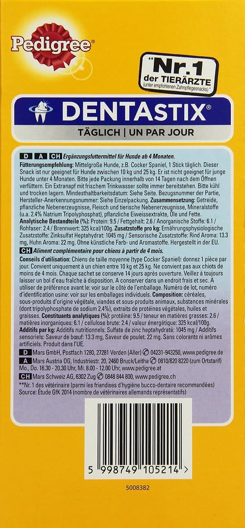 Pedigree Dentastic Lot de 28 friandises pour Chiens de Taille Moyenne de 10 à 25 kg 720 g