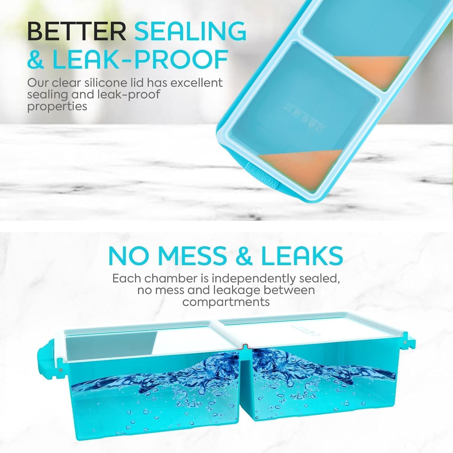 Silicone Freezer Tray with Lid, makes 6 perfect 2 Cup portions cubes 3‑Pack