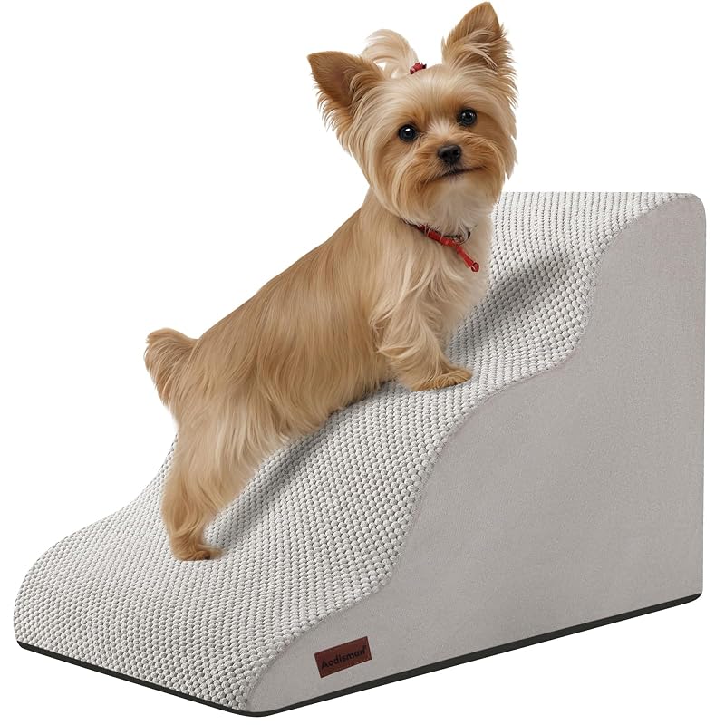 Escada para cães pequenos de espuma com superfície antiderrapante aodisman, Light grey, 3 degraus