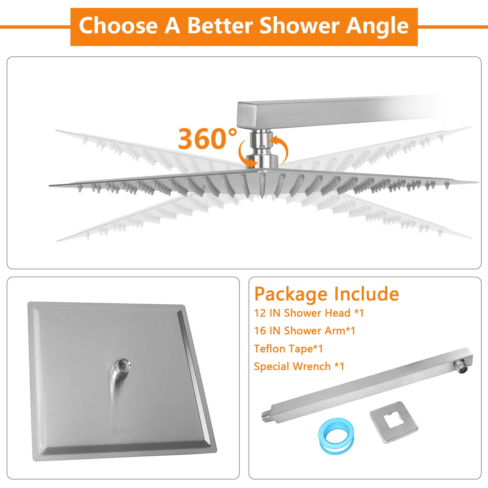 12 Inch Square Rainfall Shower Head 12 Inch Rain Shower Head With 15 ...