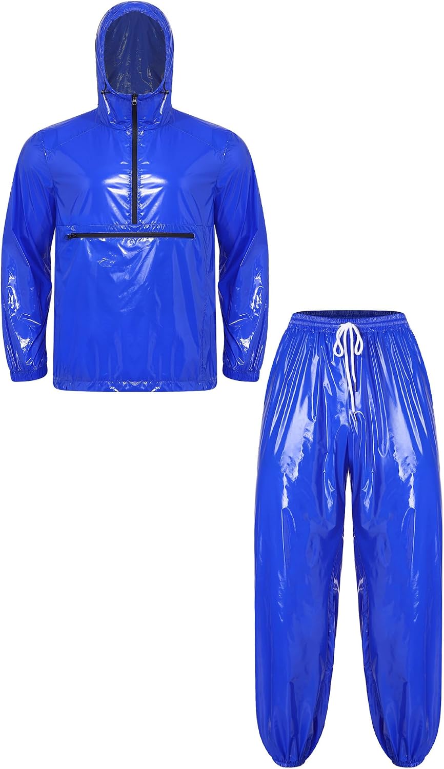 Men Hooded Sweater Set Sauna Suit Loose Outfit Long Sleeve Hoodie with Trousers Streetwear Raincoat