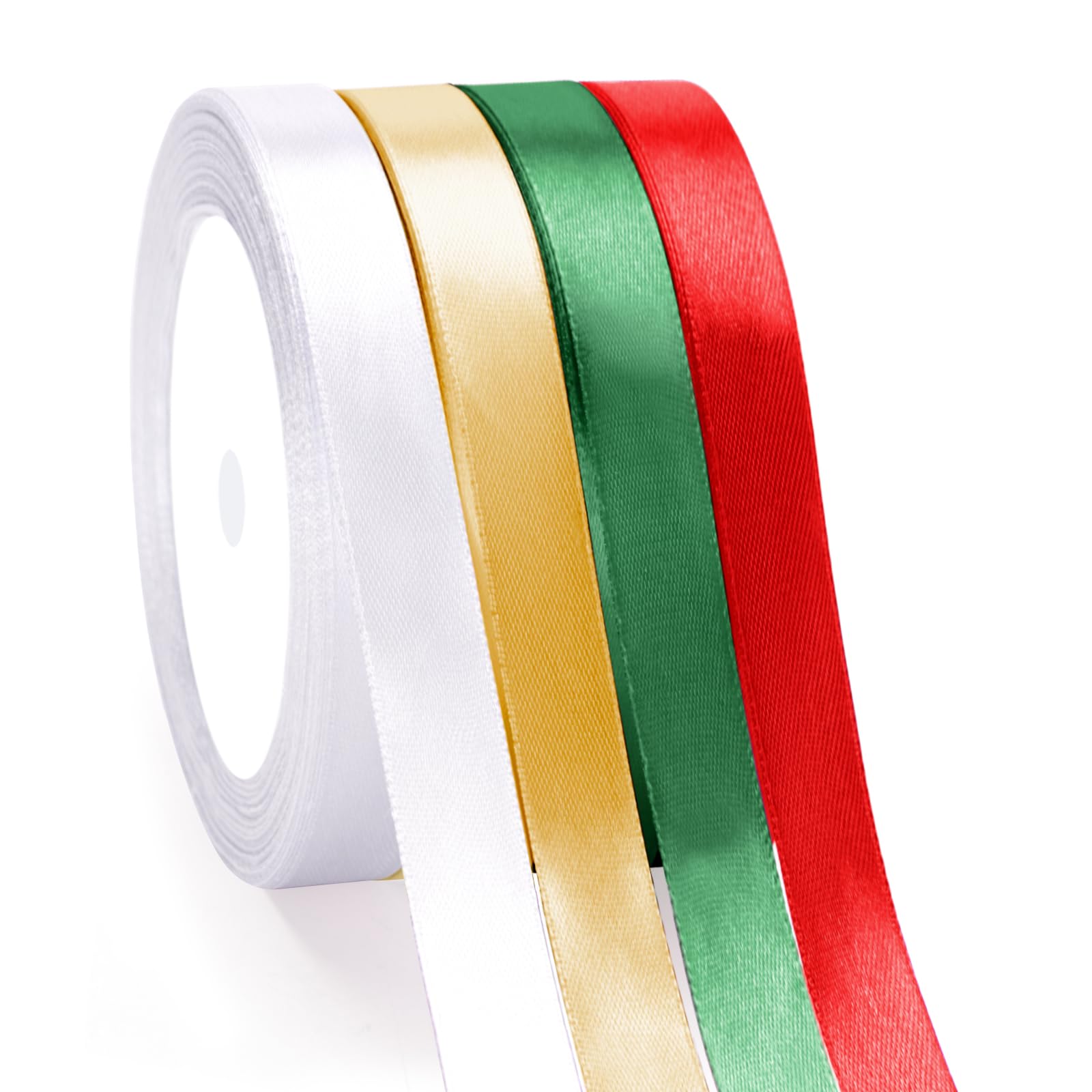 G2PLUS Christmas Satin Ribbon for Gift Wrapping, 4 Rolls, 10mm x 22m — image 1