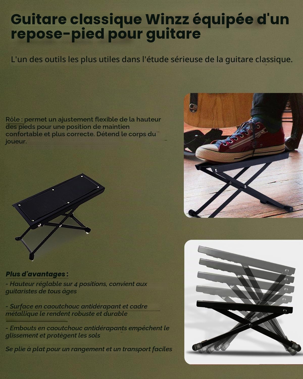 Winzz Guitare Classique Adulte Débutant avec 7 Accessoires – Pack Guitare 4/4 Cordes en Nylon - Noir Brillant 39 Pouces