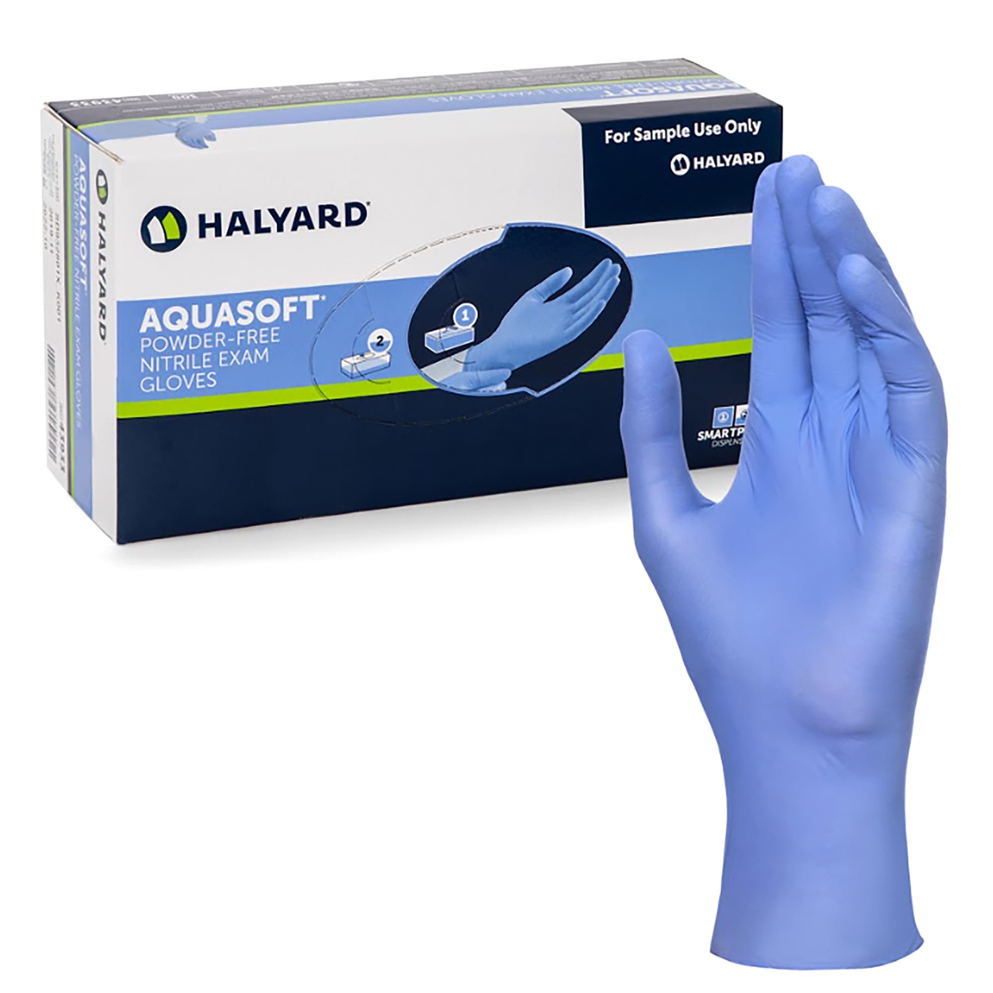 HALYARD AQUASOFT Nitrile Exam Gloves, Non-Sterile, Powder-Free, 3.1 mil, 9.5 Inches, Blue, Small, 43933 (Box of 300)