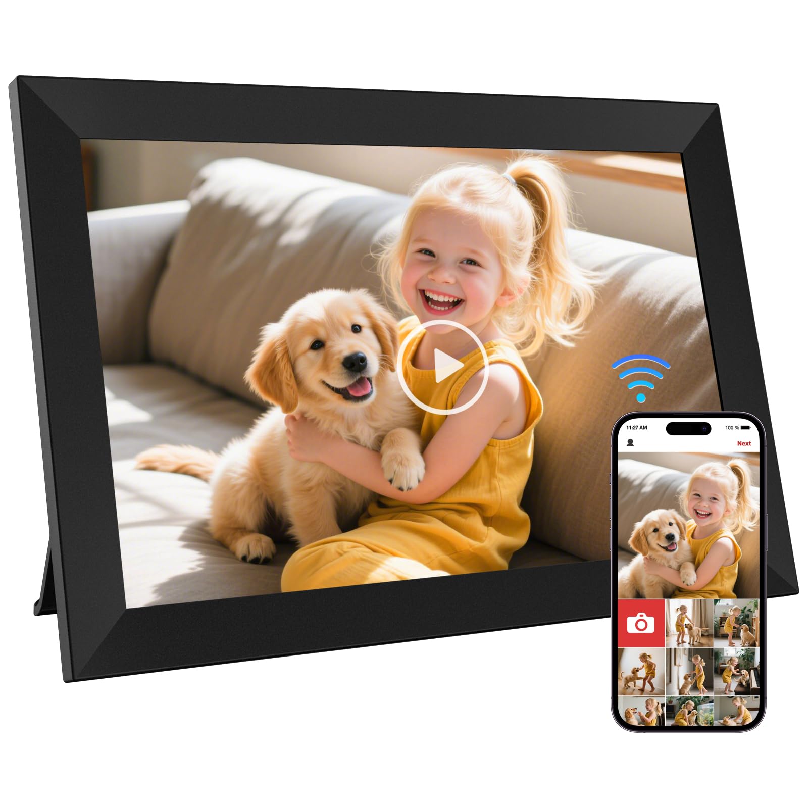 Cadre Photo Numérique WiFi de 10,1 Pouces, Mémoire Intégrée de 64 Go, Écran Tactile IPS LCD de 1280x800, Rotation Automatique et Fonction Audio, Partage à Distance de Photos et Vidéos
